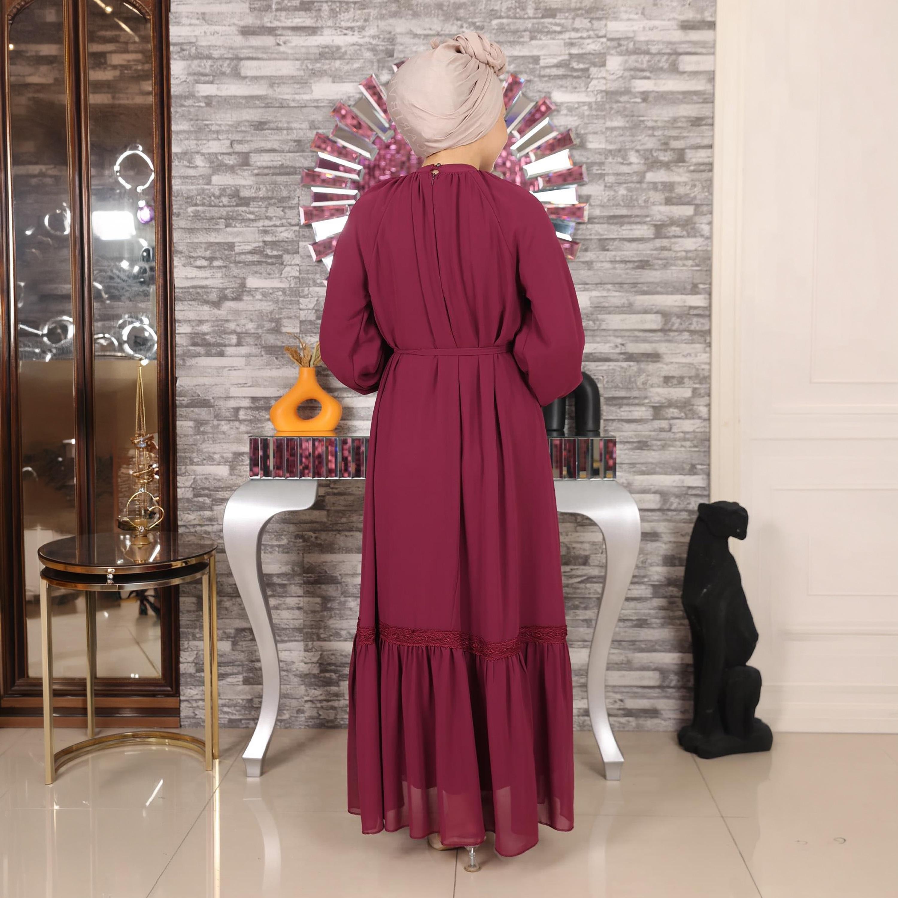 Turkish Souq Balloon Raglan Sleeves Evening Women's Maxi Modest Dress in Chiffon-women-clothing-dresses-image-3