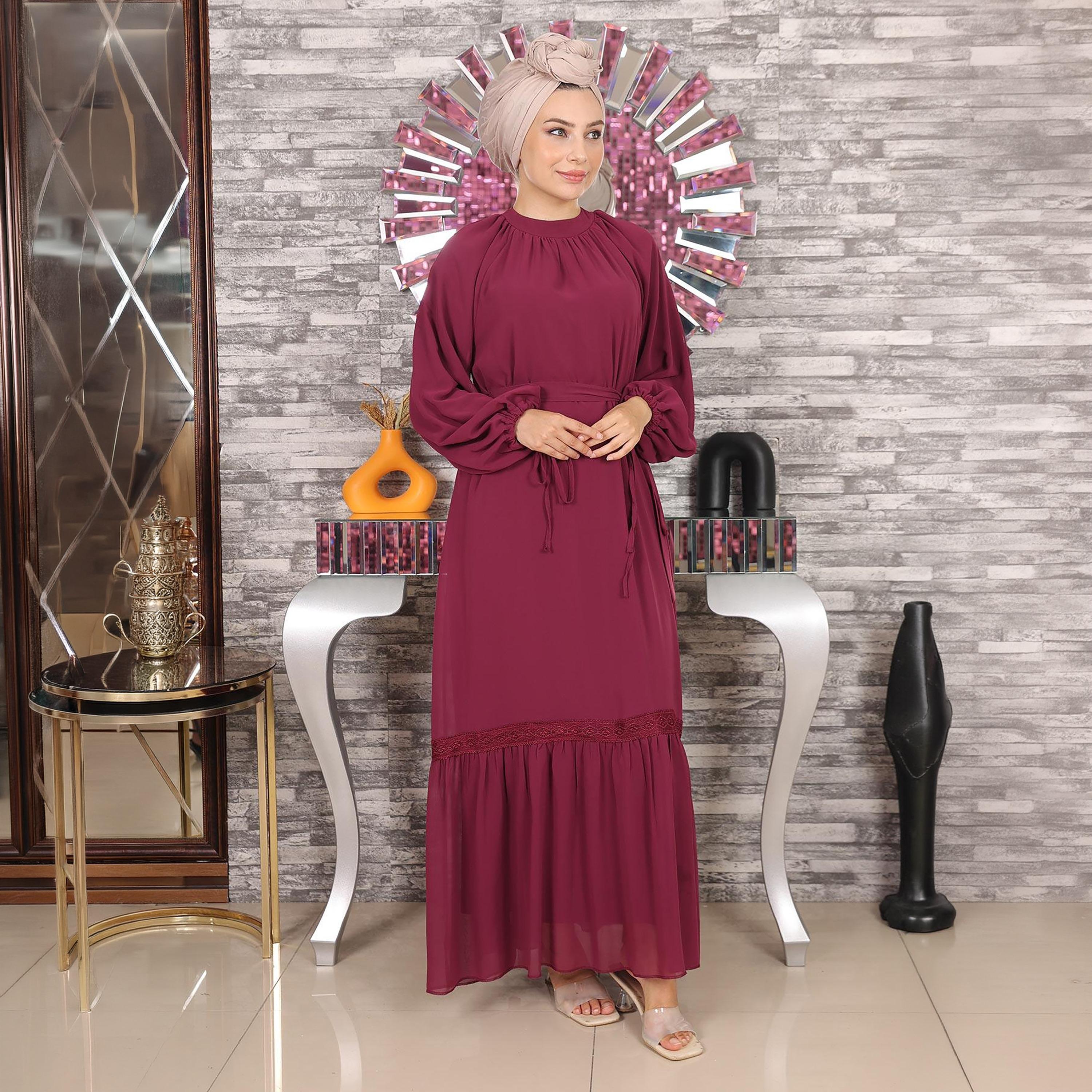 Turkish Souq Balloon Raglan Sleeves Evening Women's Maxi Modest Dress in Chiffon-women-clothing-dresses-image-4