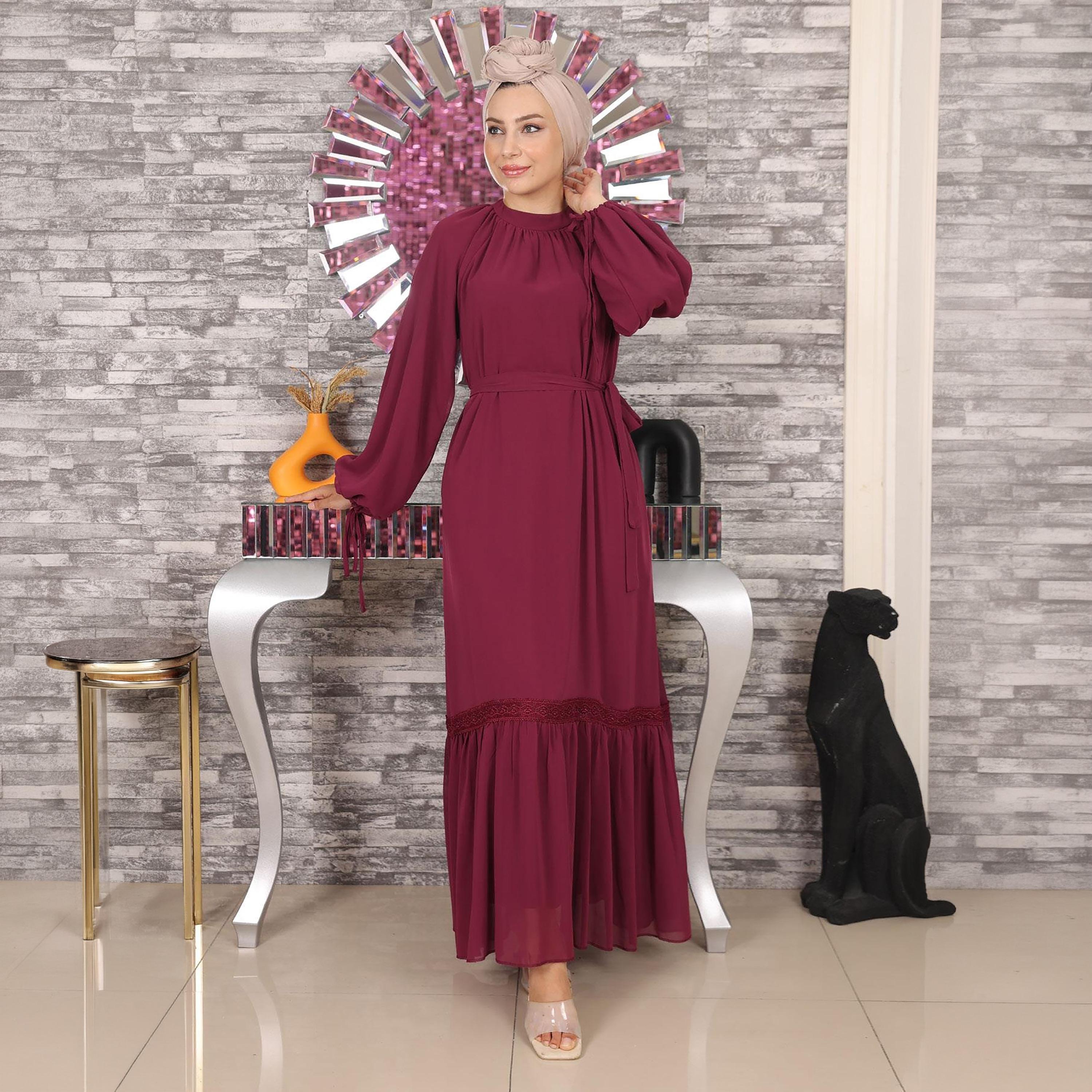 Turkish Souq Balloon Raglan Sleeves Evening Women's Maxi Modest Dress in Chiffon-women-clothing-dresses-image-5