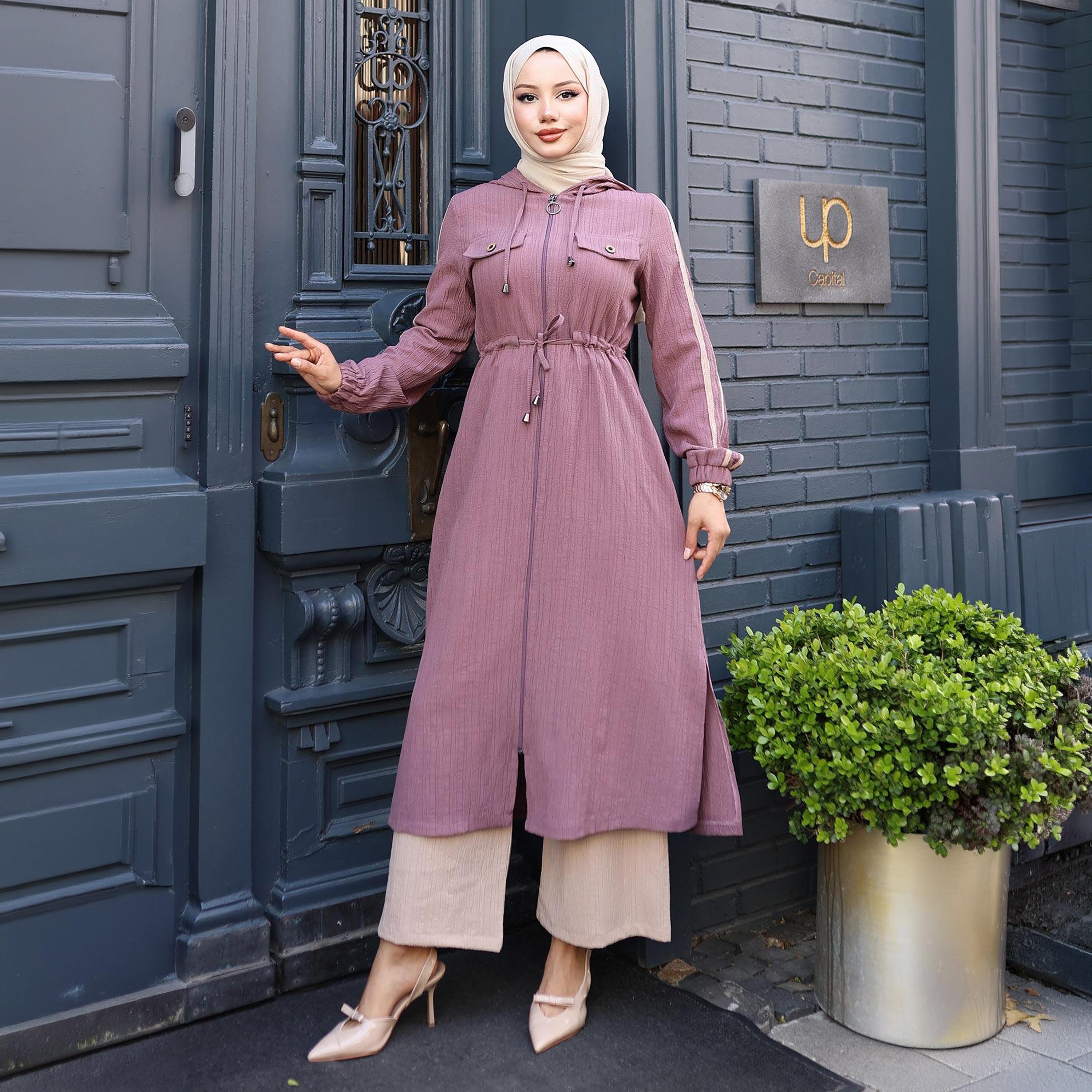 Turkish Souq Pink Crinkled Linen Tunic & Trousers Women's Set-women-clothing-coordsets-image-1