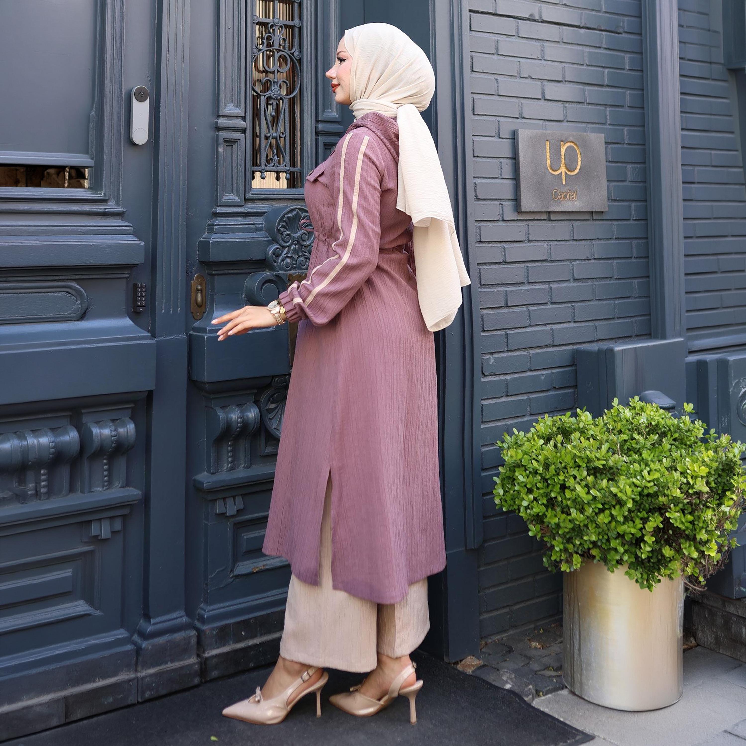 Turkish Souq Pink Crinkled Linen Tunic & Trousers Women's Set-women-clothing-coordsets-image-3