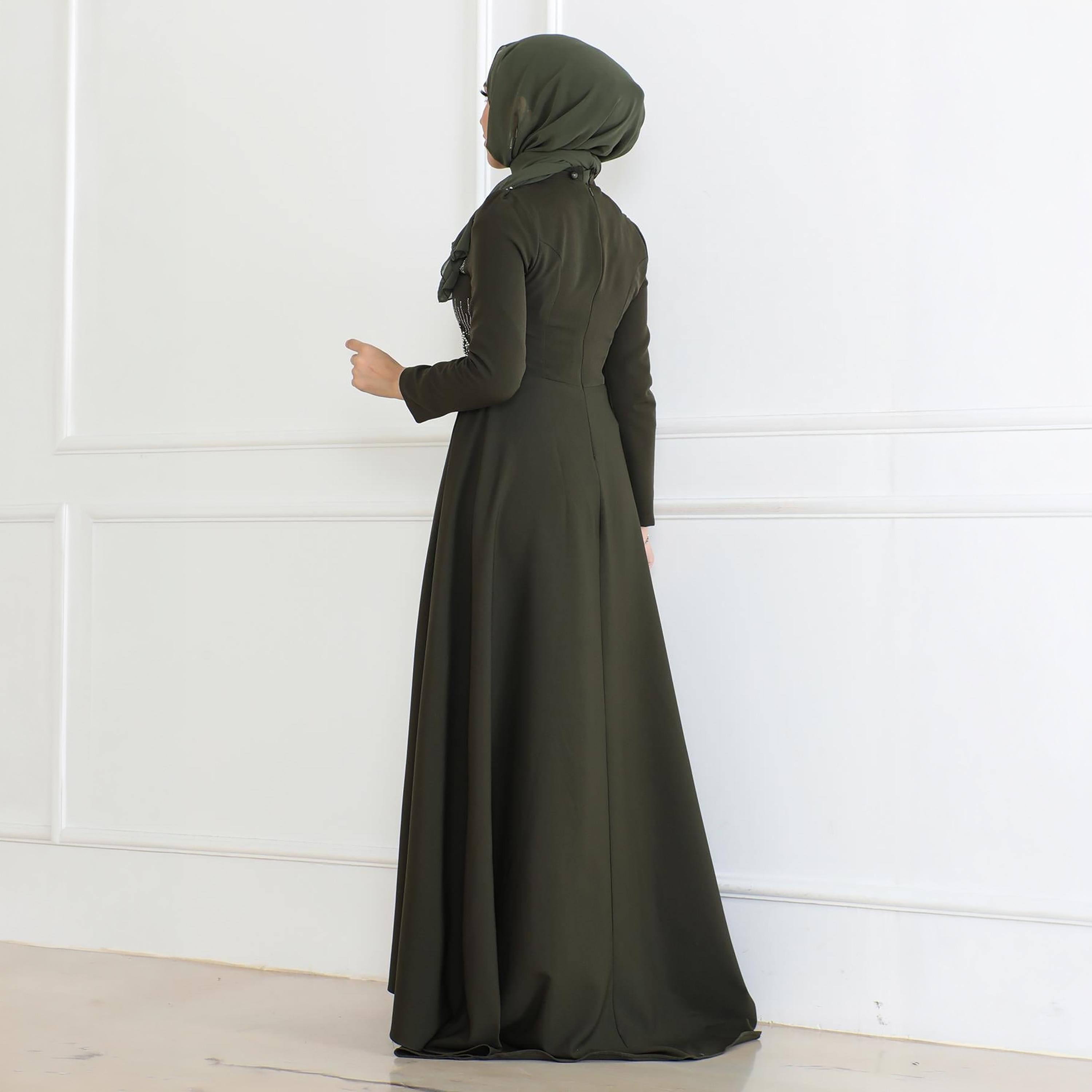Turkish Souq Embroidered Green Evening Women's Maxi Modest Dress-women-clothing-dresses-image-3