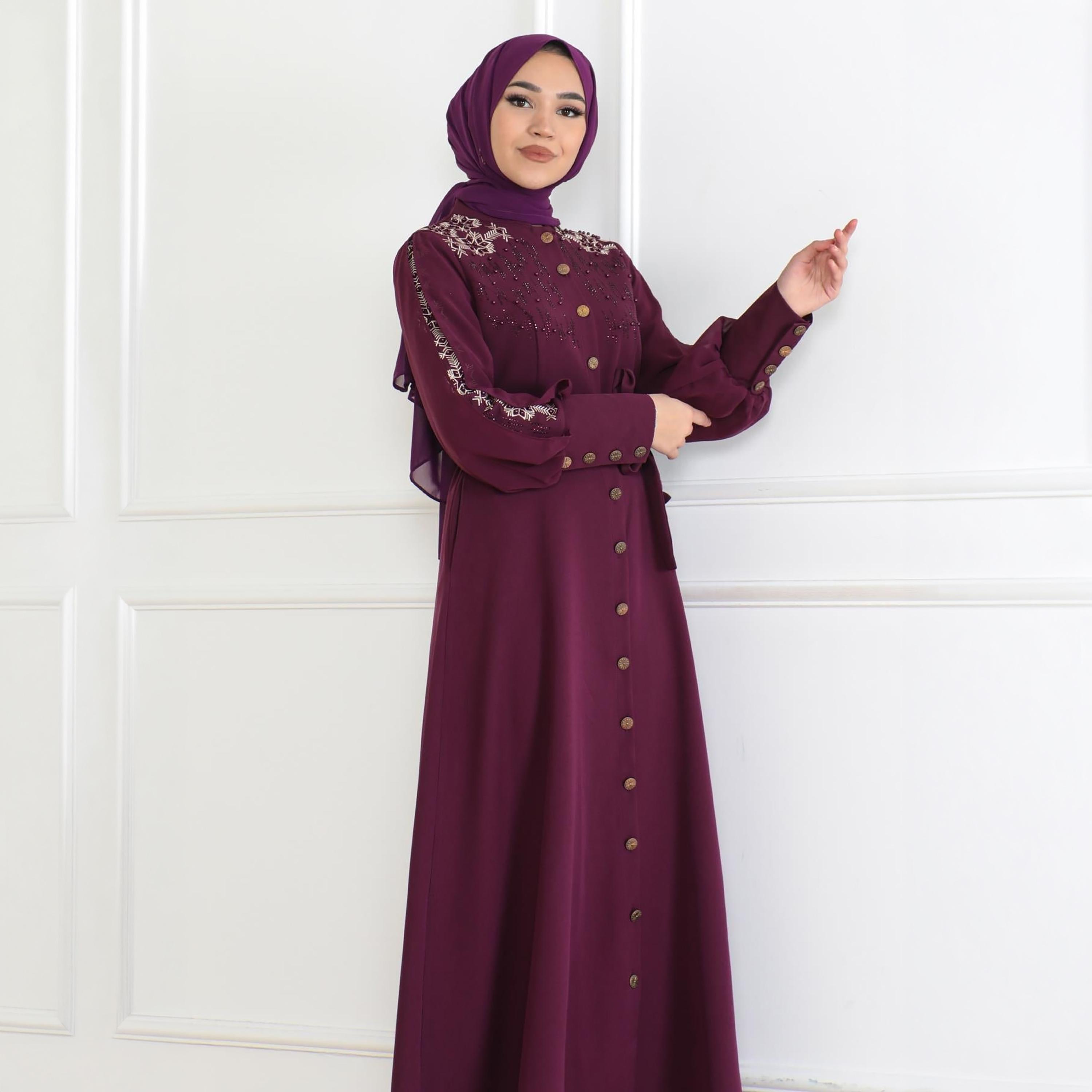 Turkish Souq Embroidered Purple Bishop Sleeves Evening Women's Maxi Modest Dress-women-clothing-dresses-image-2