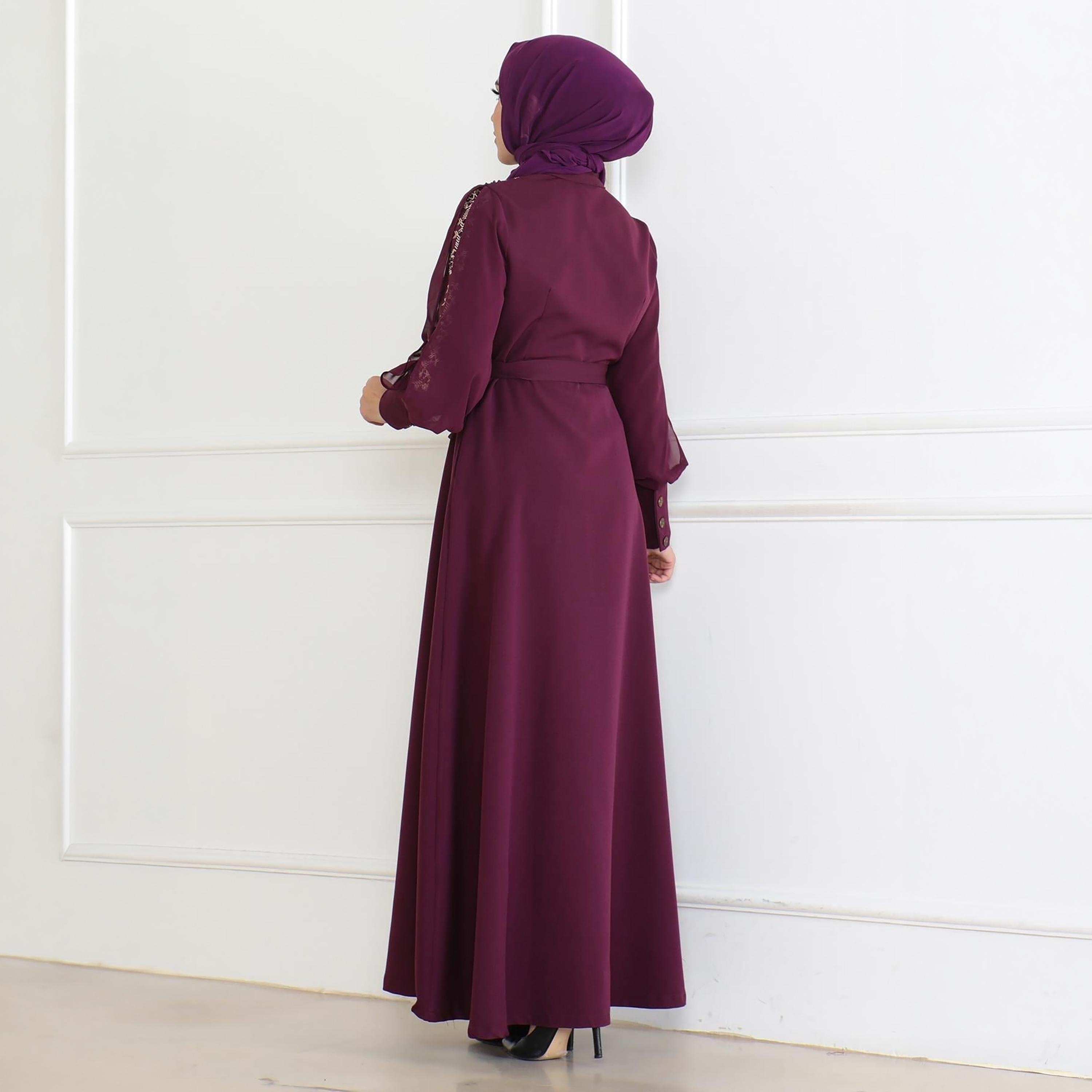 Turkish Souq Embroidered Purple Bishop Sleeves Evening Women's Maxi Modest Dress-women-clothing-dresses-image-3