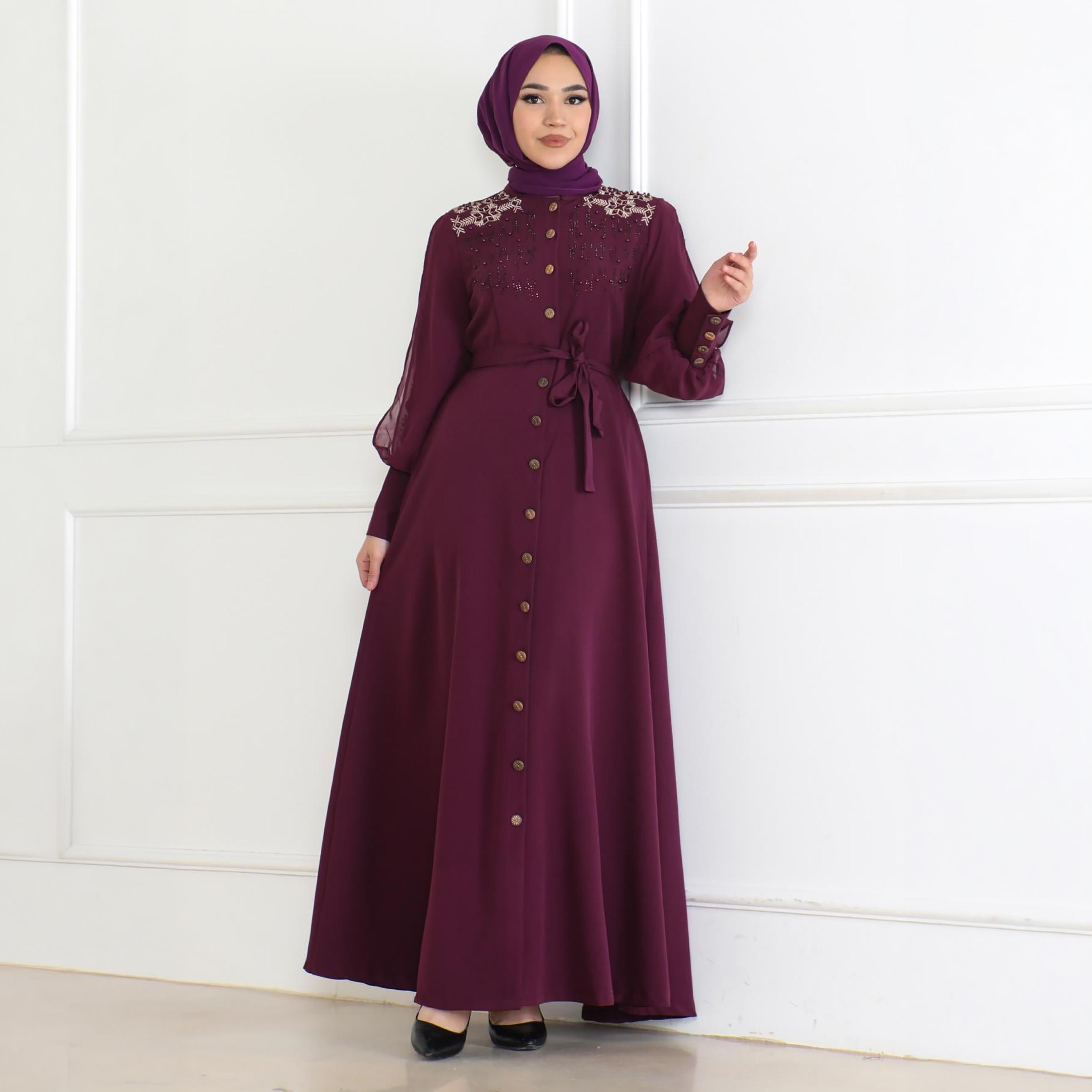 Turkish Souq Embroidered Purple Bishop Sleeves Evening Women's Maxi Modest Dress-women-clothing-dresses-image-4