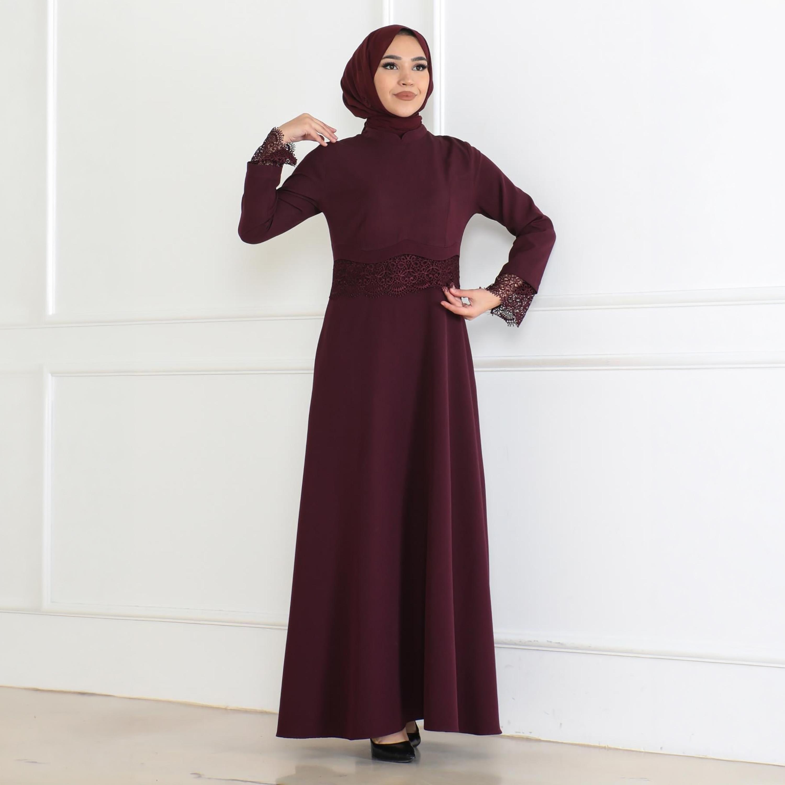 Turkish Souq Lace Trim Purple Evening Women's Maxi Modest Dress-women-clothing-dresses-image-1