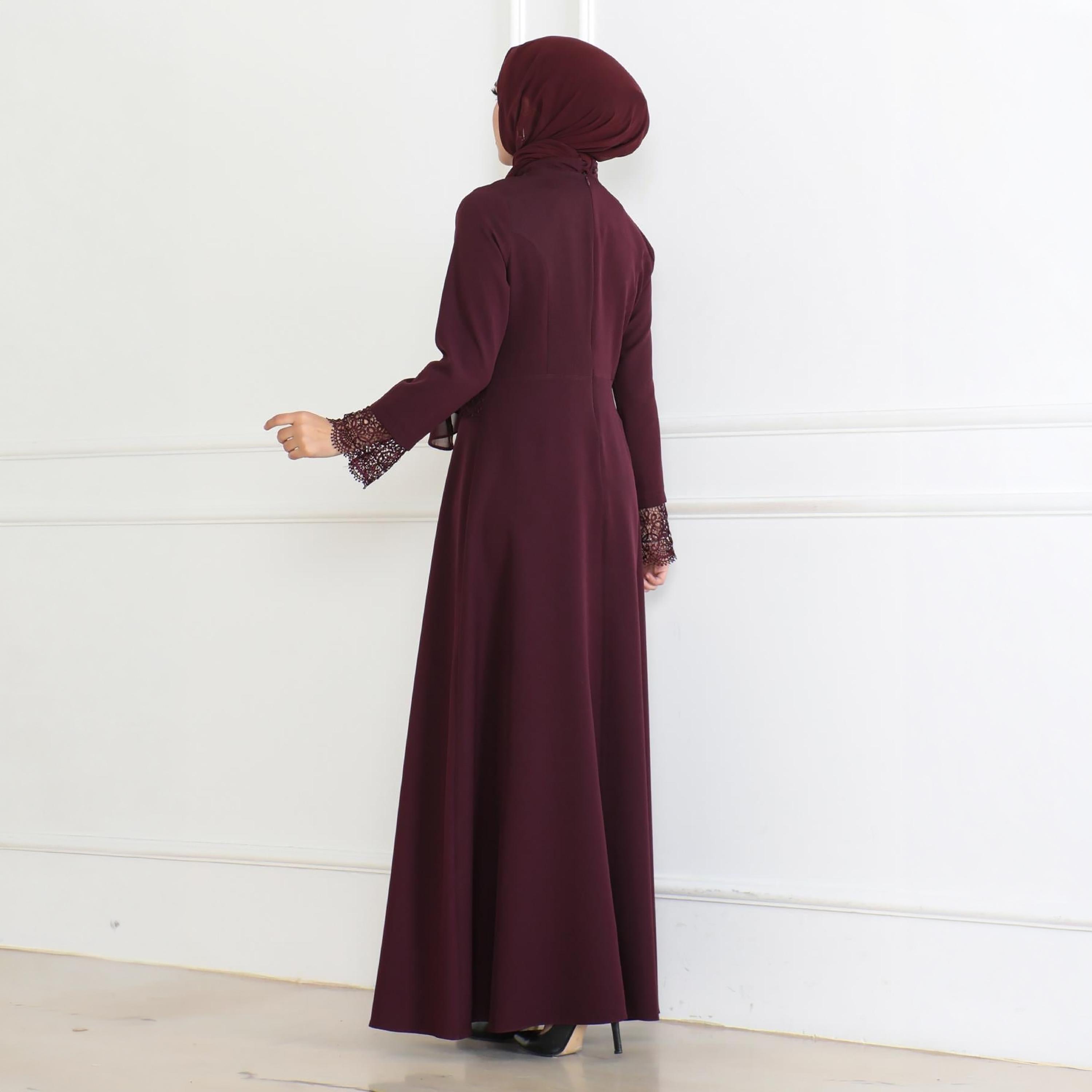 Turkish Souq Lace Trim Purple Evening Women's Maxi Modest Dress-women-clothing-dresses-image-3