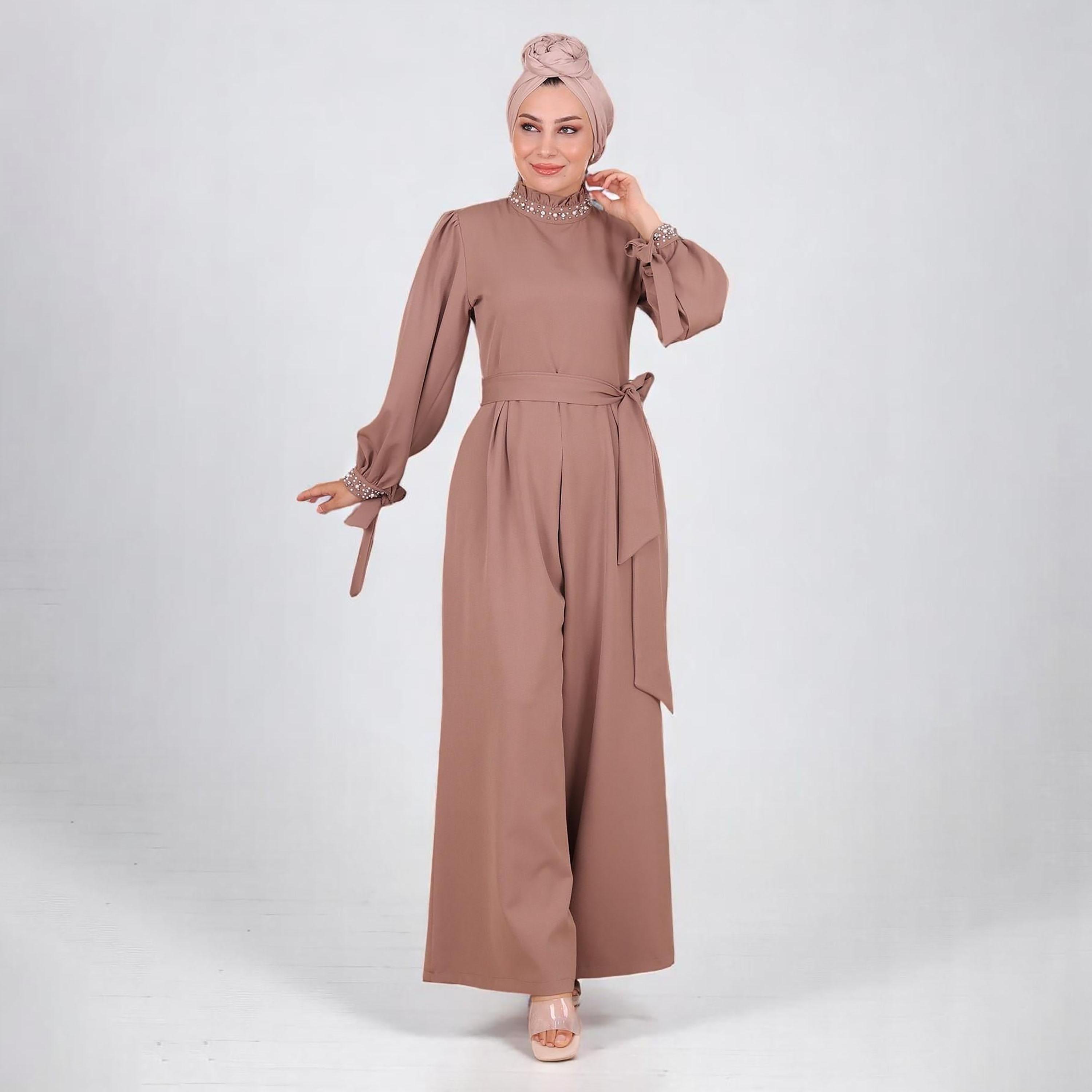 جمبسوت نسائي بأكمام بالون باللون البني من الكريب من توركيش سوق-women-clothing-jumpsuits-image-4