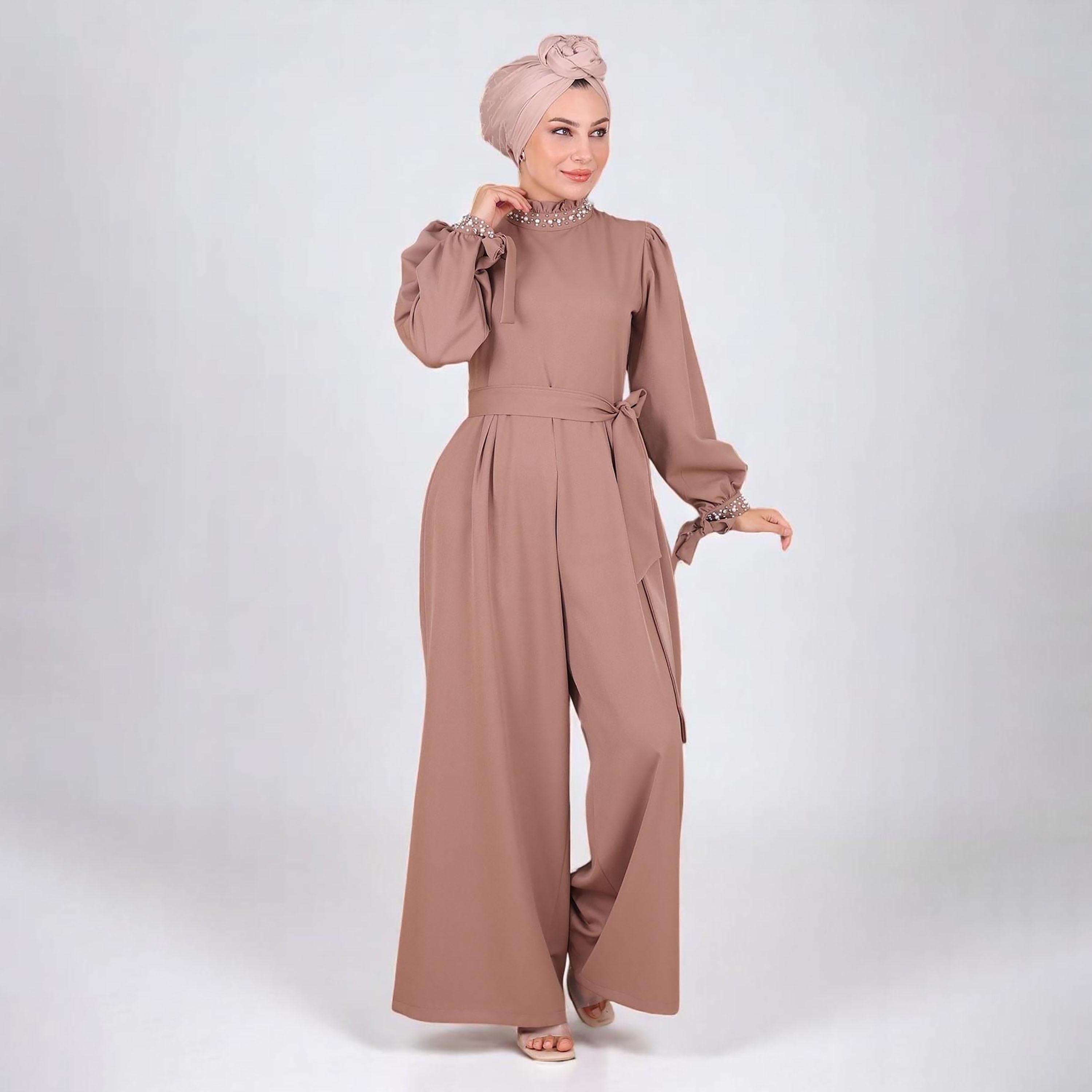 جمبسوت نسائي بأكمام بالون باللون البني من الكريب من توركيش سوق-women-clothing-jumpsuits-image-5
