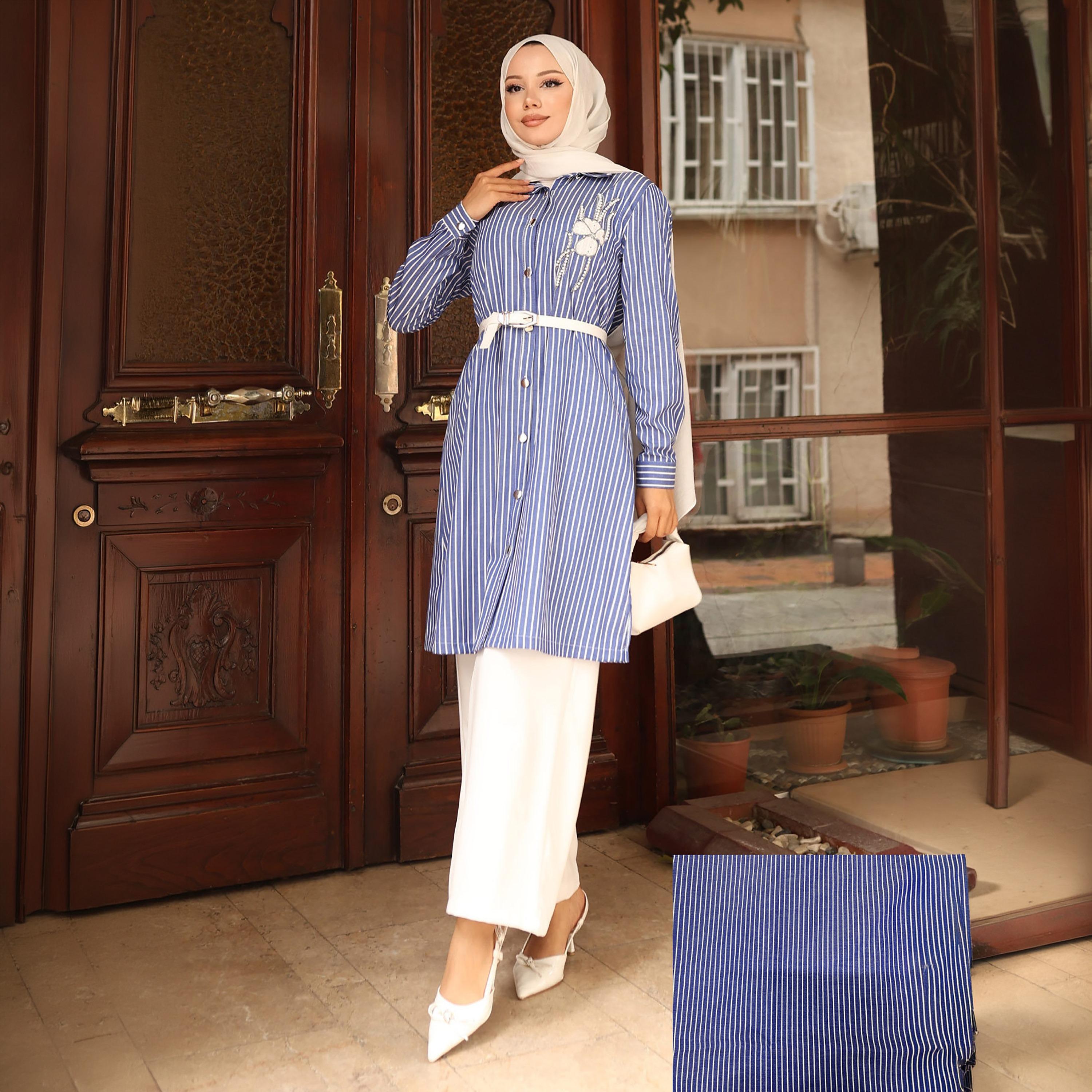 Turkish Souq Striped Crepe Long Shirt & Trousers Women's Set-women-clothing-coordsets-image-1