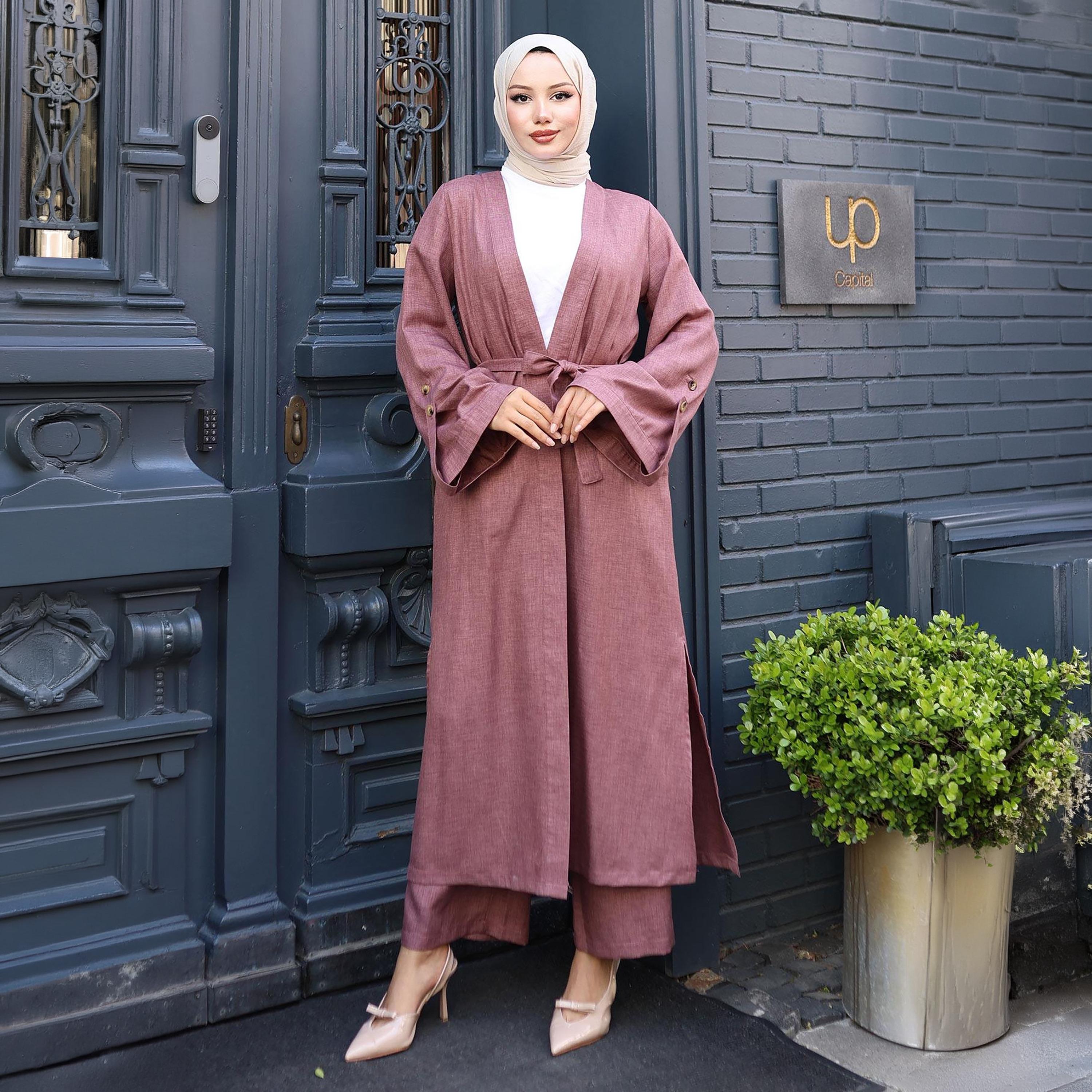Turkish Souq Linen Kimono & Trousers Women's Set-women-clothing-coordsets-image-1