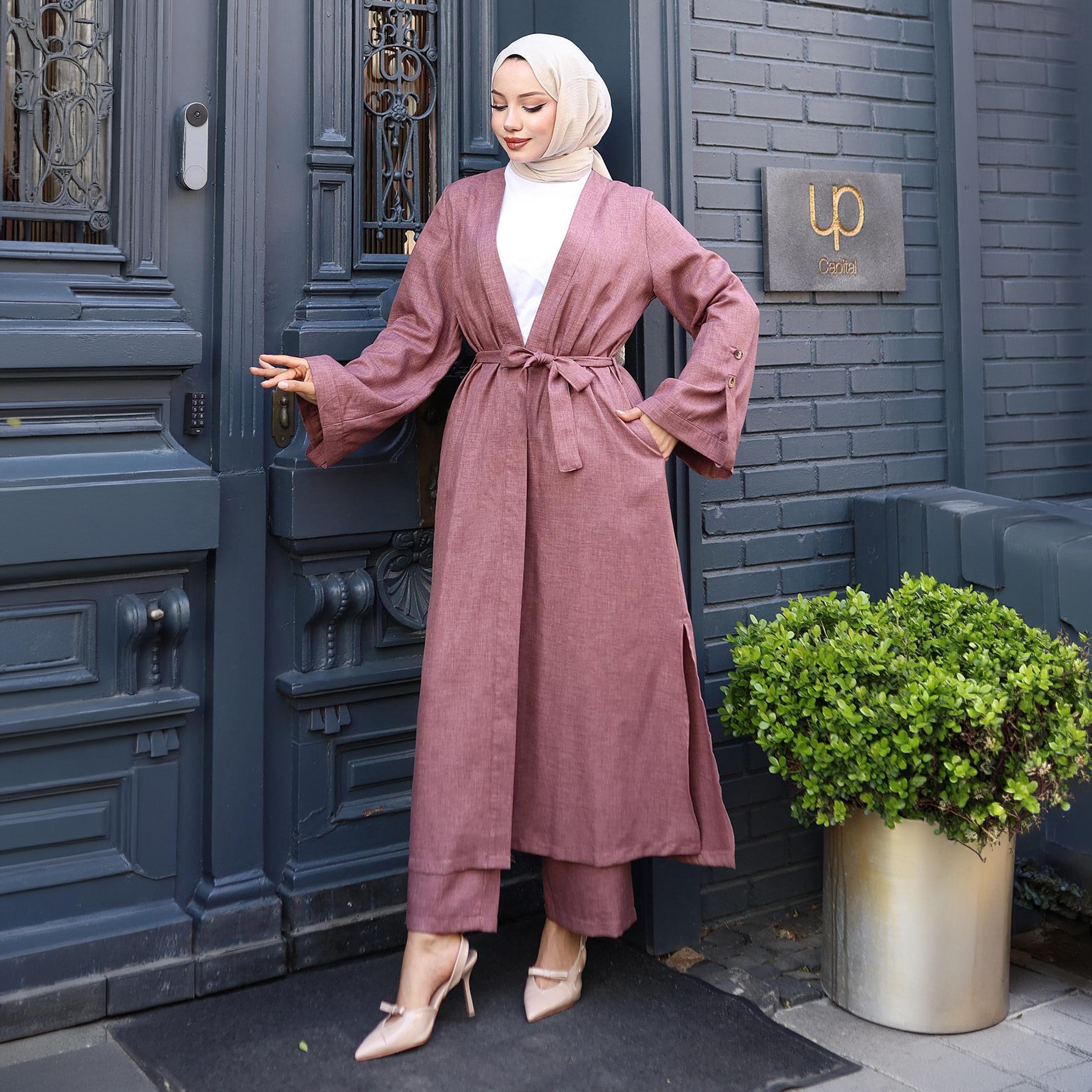 Turkish Souq Linen Kimono & Trousers Women's Set-women-clothing-coordsets-image-2