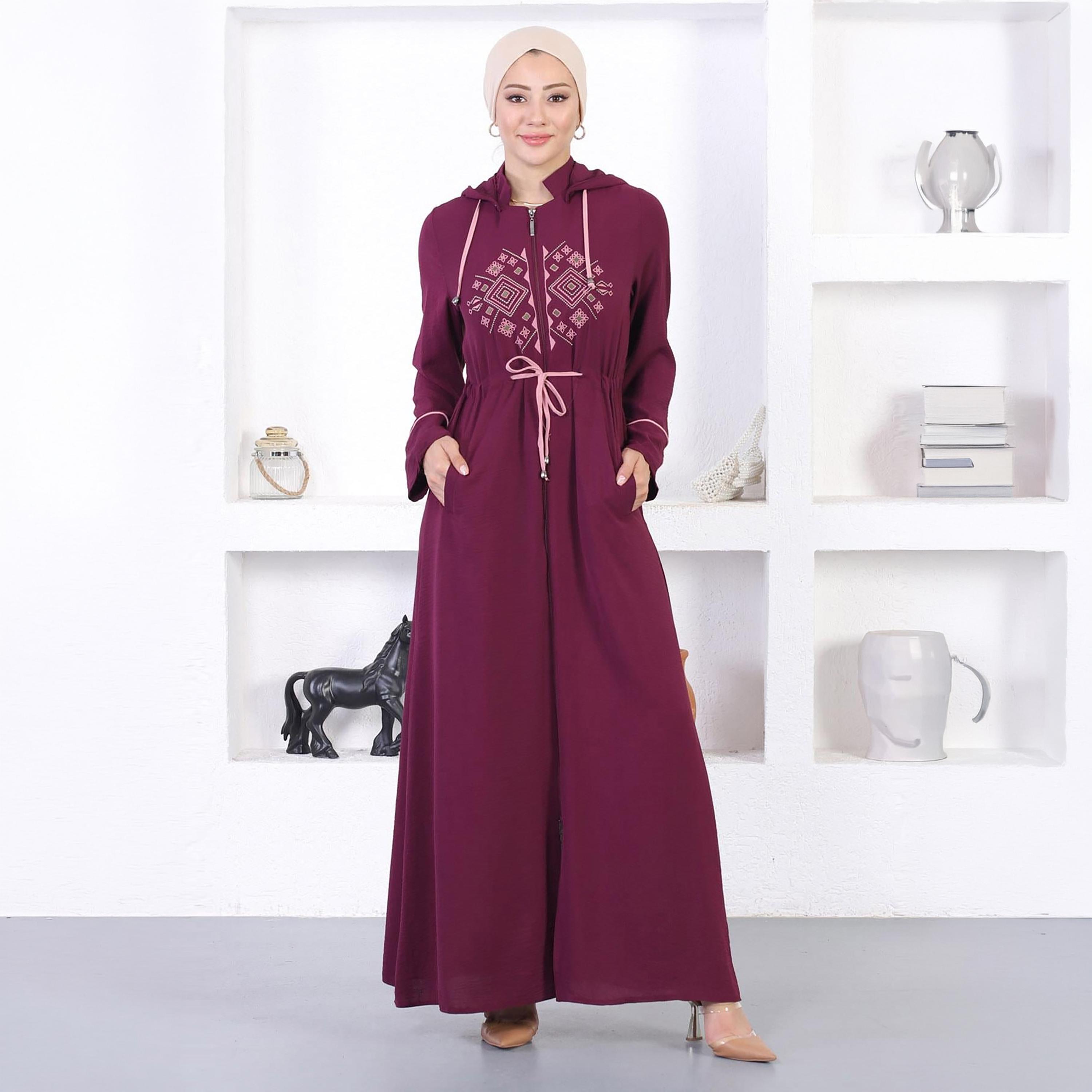 عباءة نسائية من قماش الإيروبين باللون الأرجواني من توركيش سوق-women-arabicclothing-abayas-image-1