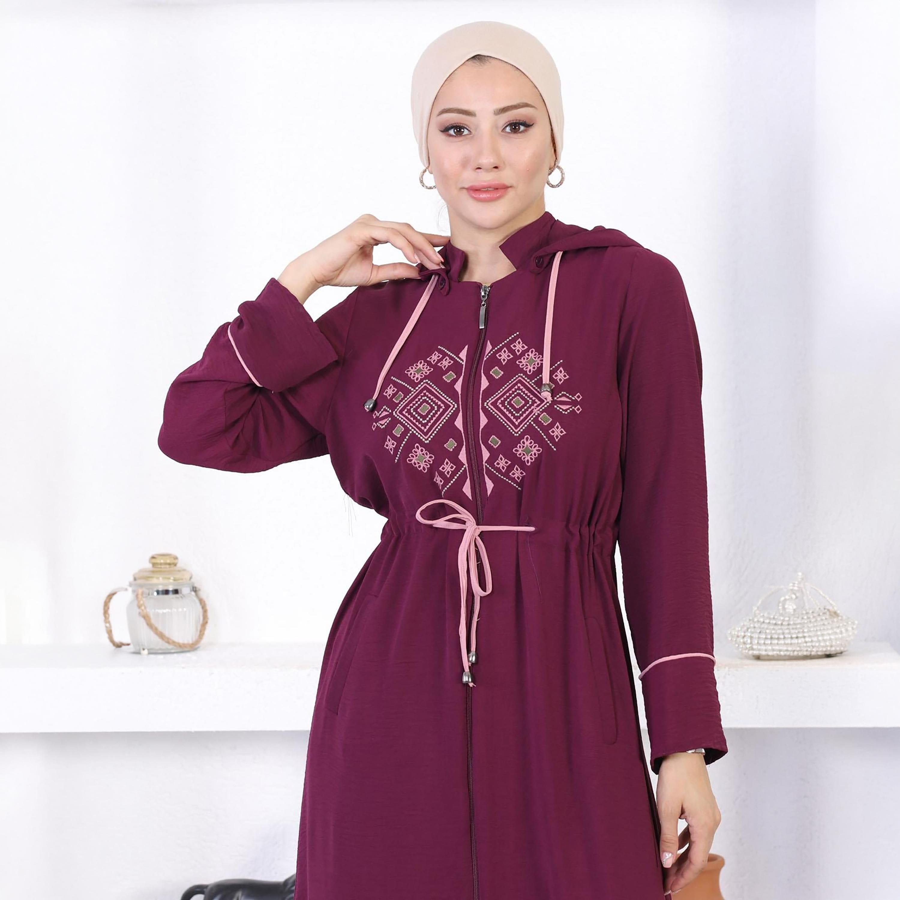 عباءة نسائية من قماش الإيروبين باللون الأرجواني من توركيش سوق-women-arabicclothing-abayas-image-2