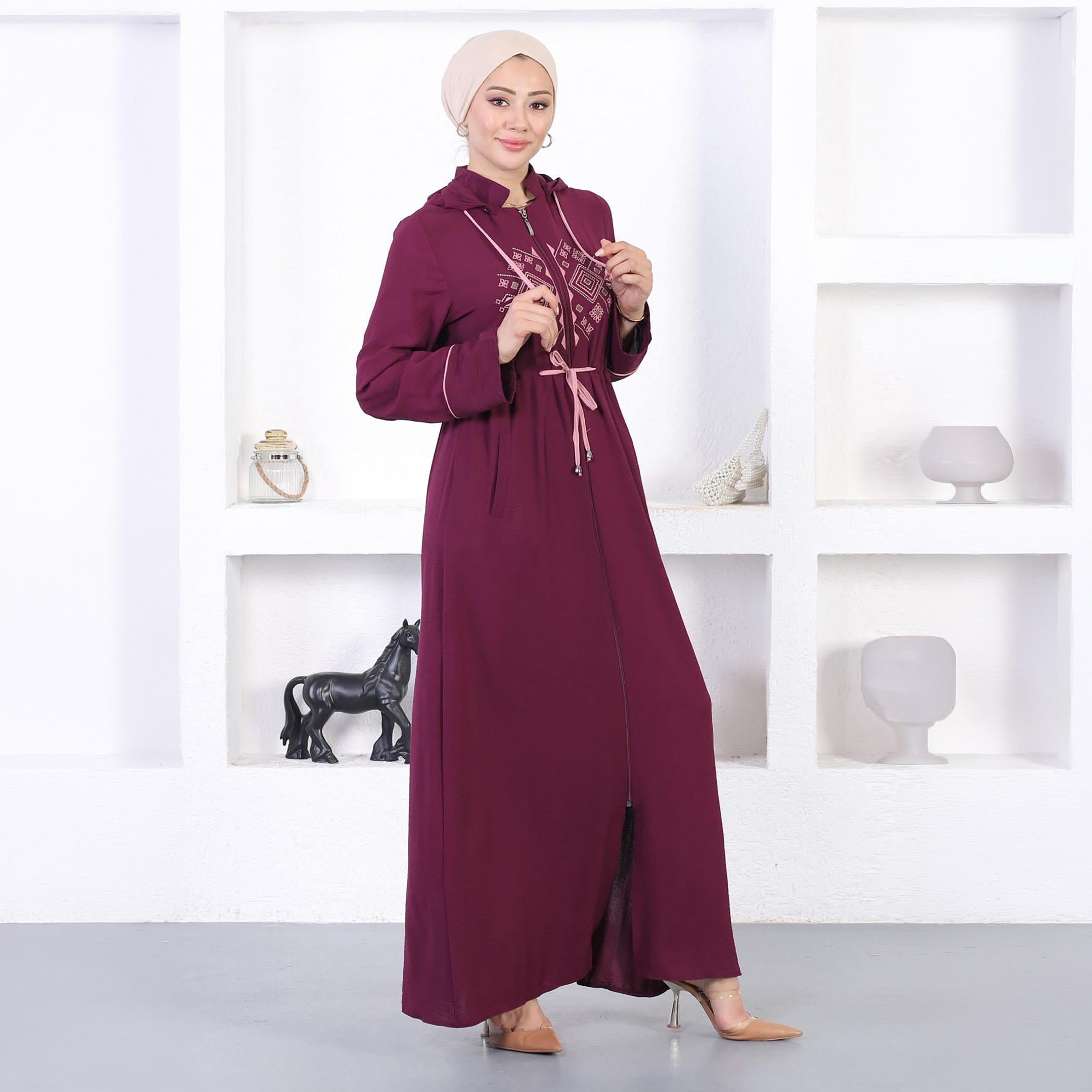 عباءة نسائية من قماش الإيروبين باللون الأرجواني من توركيش سوق-women-arabicclothing-abayas-image-4