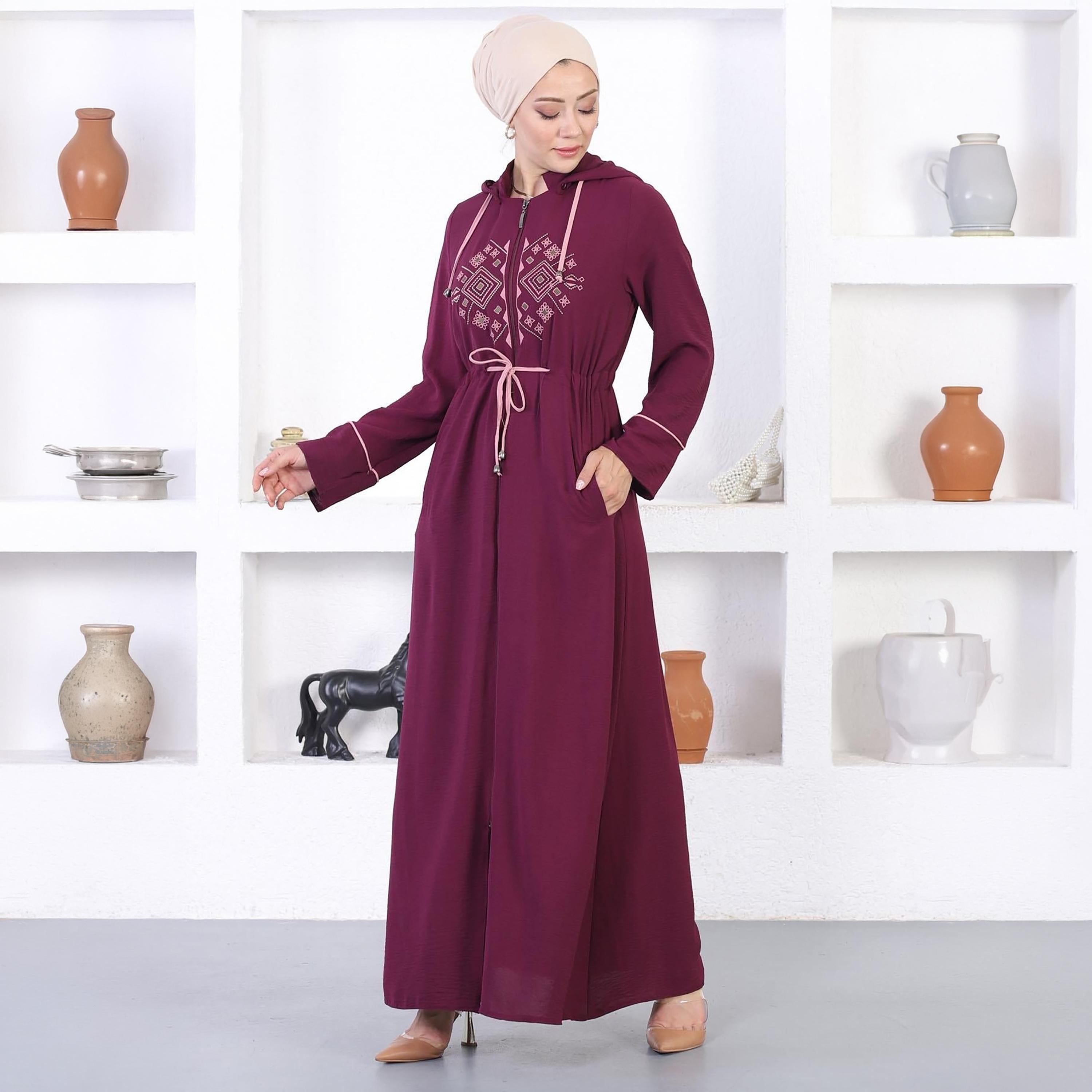عباءة نسائية من قماش الإيروبين باللون الأرجواني من توركيش سوق-women-arabicclothing-abayas-image-5