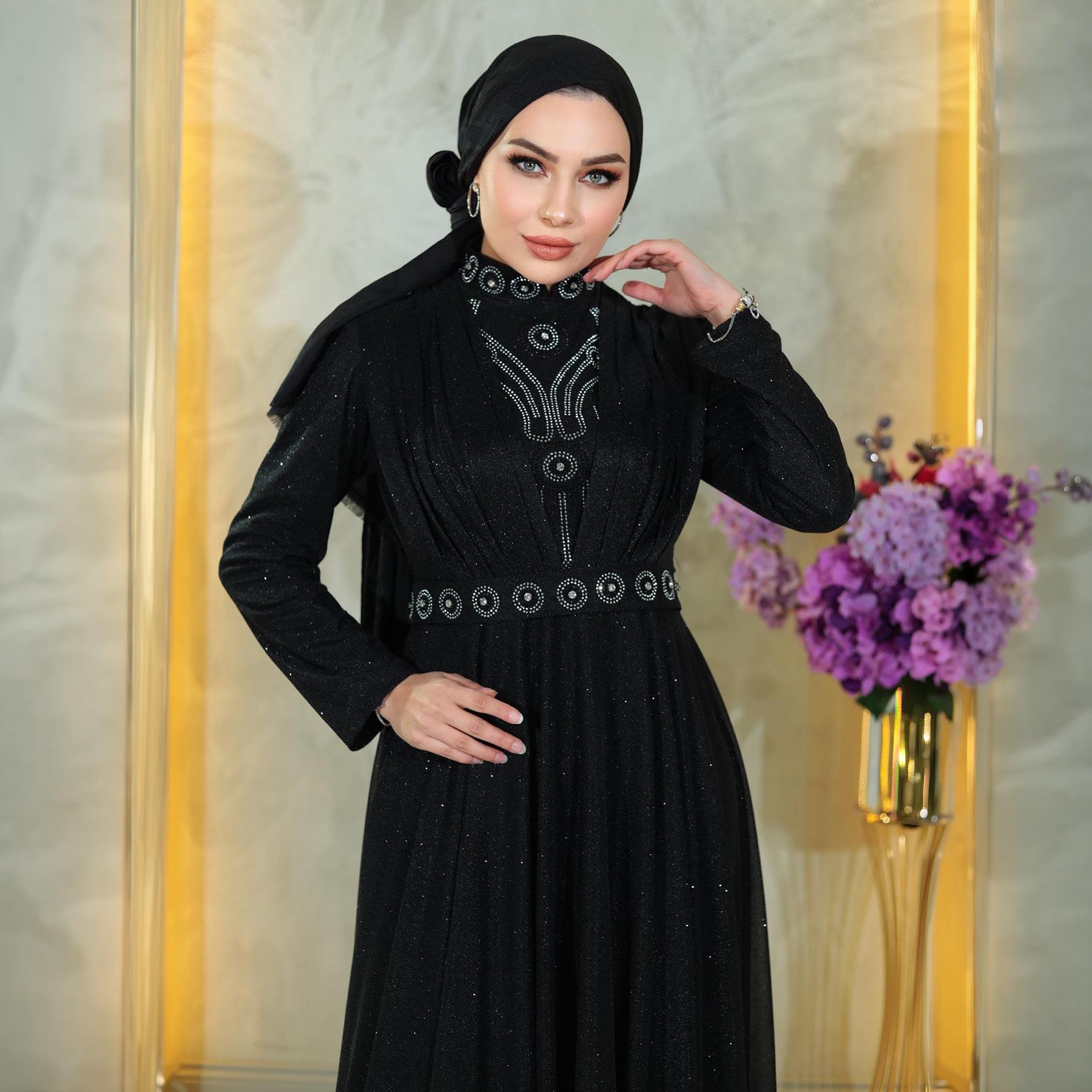 فستان سهرة ماكسي محتشم نسائي براق من الشيفون من توركيش سوق-women-clothing-dresses-image-2