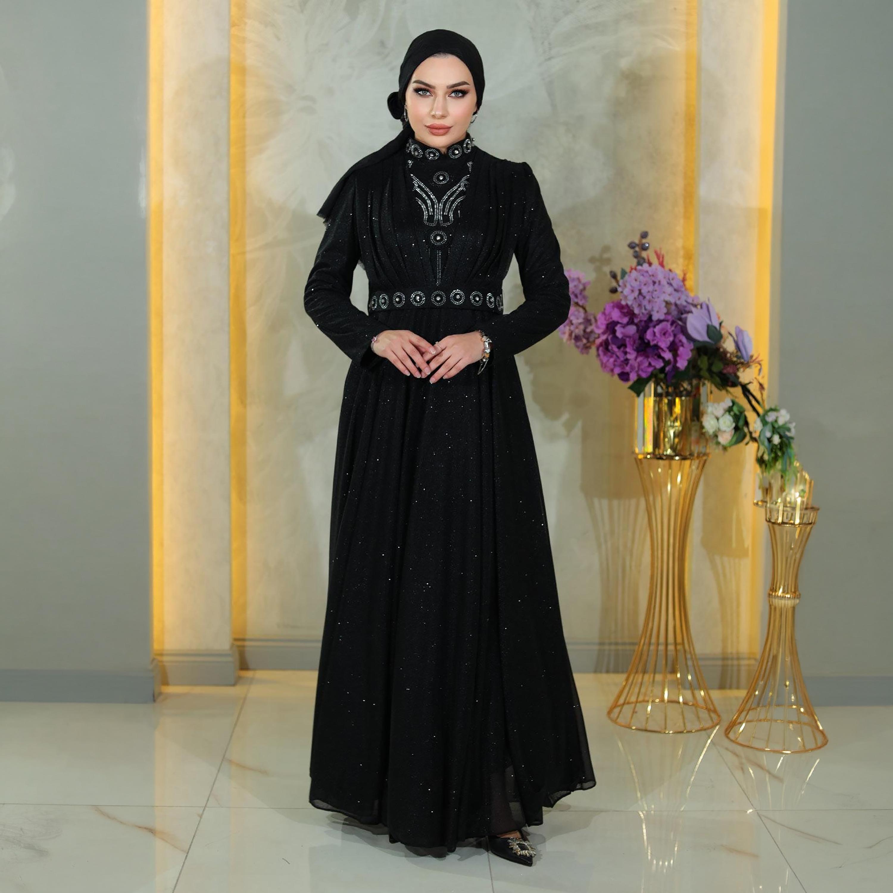 فستان سهرة ماكسي محتشم نسائي براق من الشيفون من توركيش سوق-women-clothing-dresses-image-4