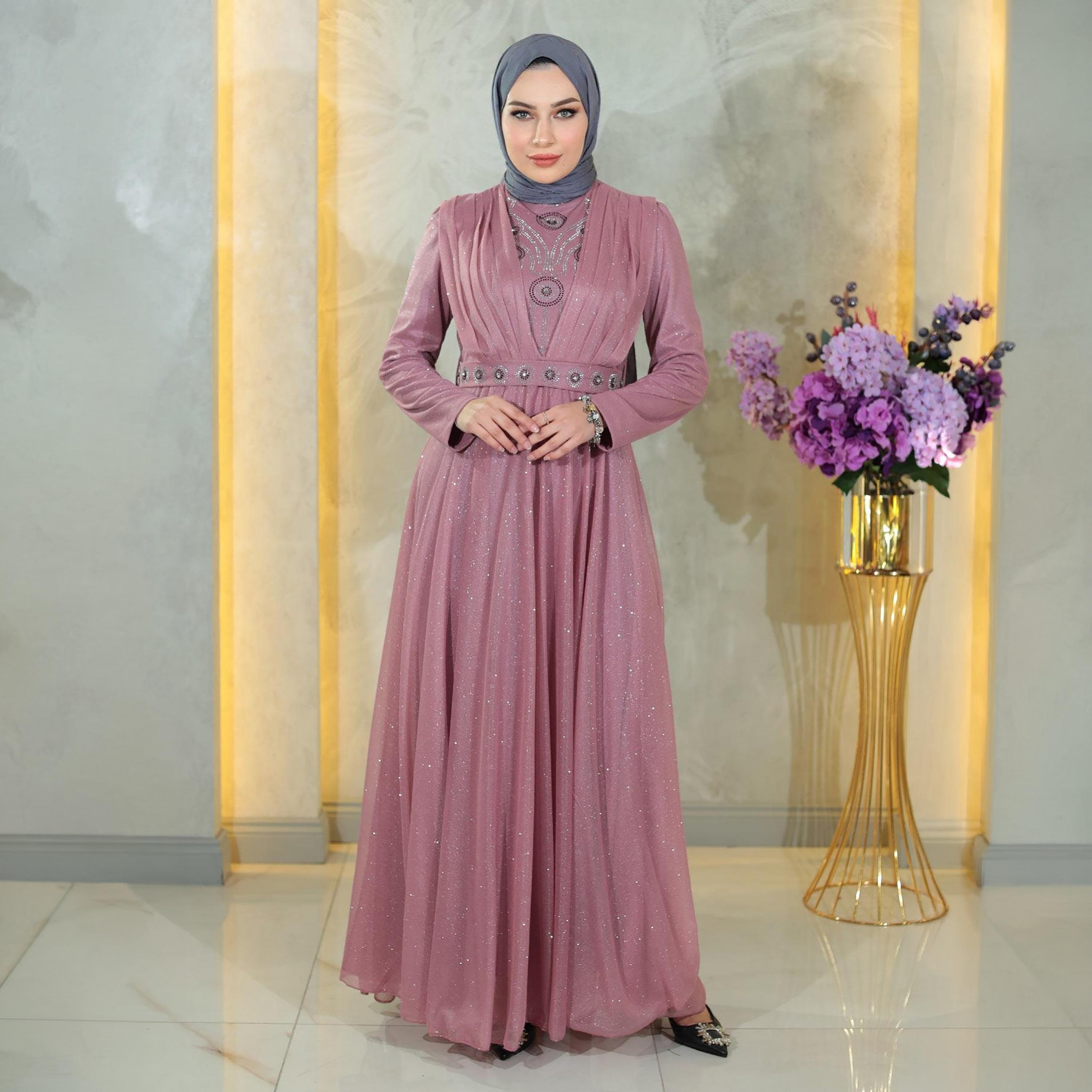 Turkish Souq Shimmer Evening Women's Maxi Modest Dress in Chiffon-women-clothing-dresses-image-1