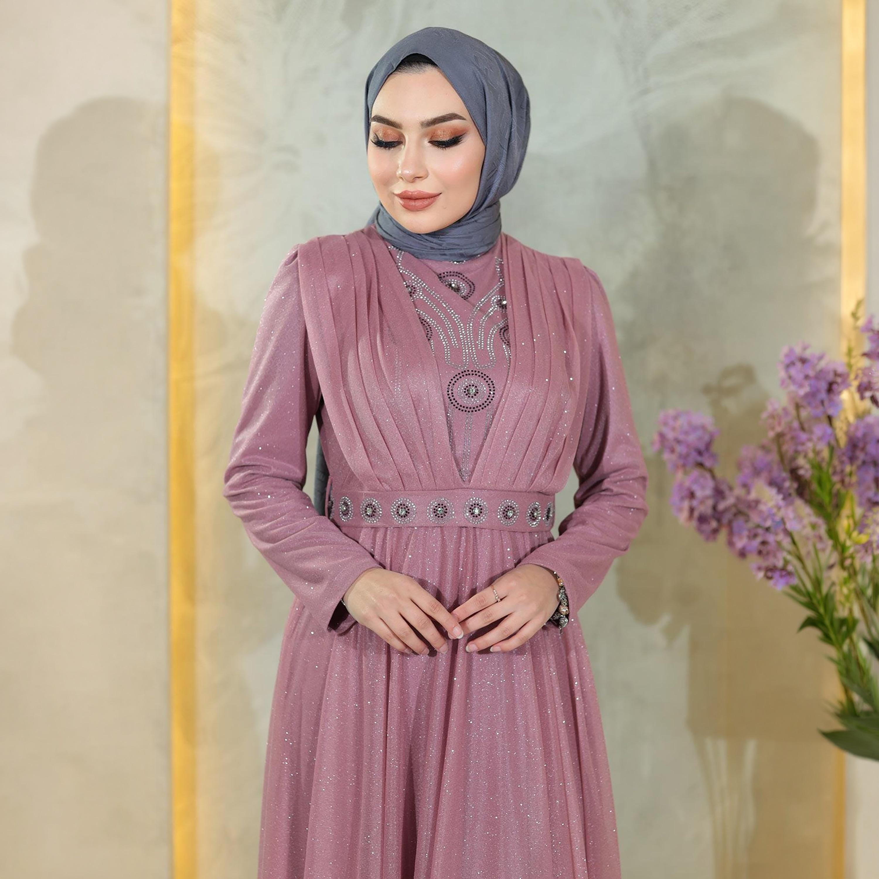 Turkish Souq Shimmer Evening Women's Maxi Modest Dress in Chiffon-women-clothing-dresses-image-2