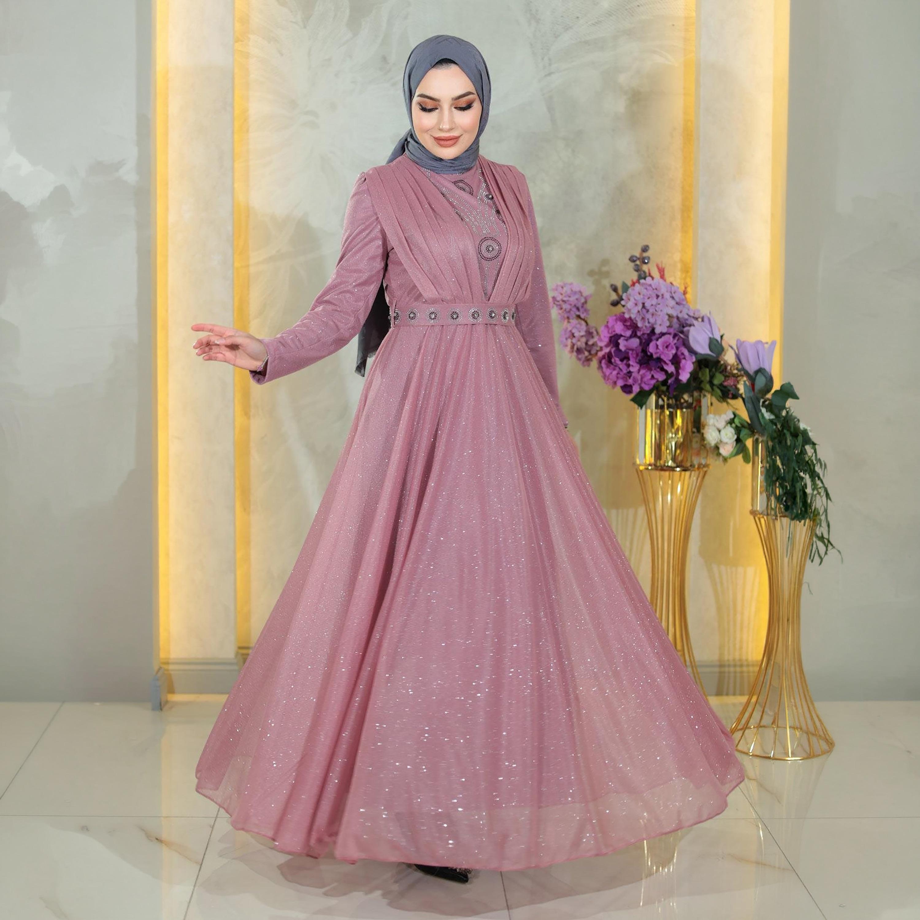 Turkish Souq Shimmer Evening Women's Maxi Modest Dress in Chiffon-women-clothing-dresses-image-4