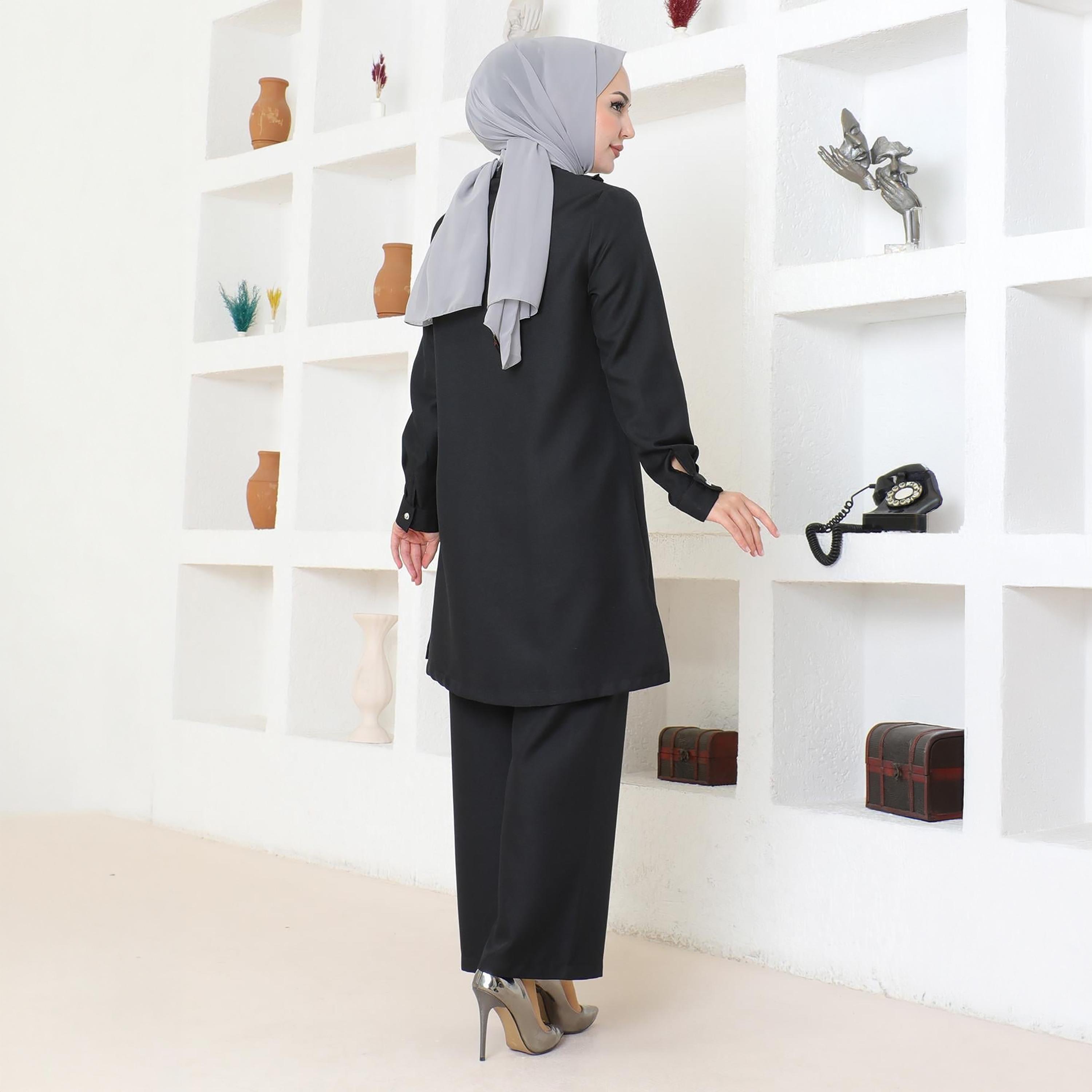 Turkish Souq Black Linen Tunic & Trousers Women's Set-women-clothing-coordsets-image-3