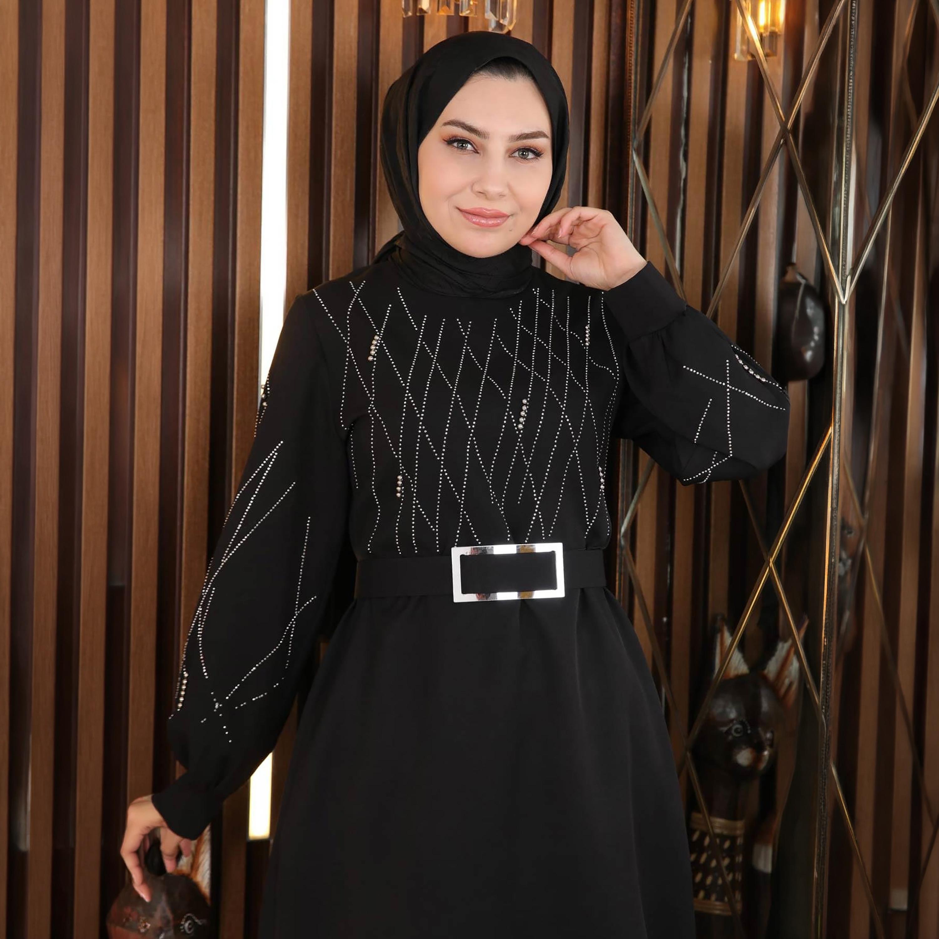 Turkish Souq Black Stone Work Crepe Tunic & Trousers Women's Set-women-clothing-coordsets-image-4