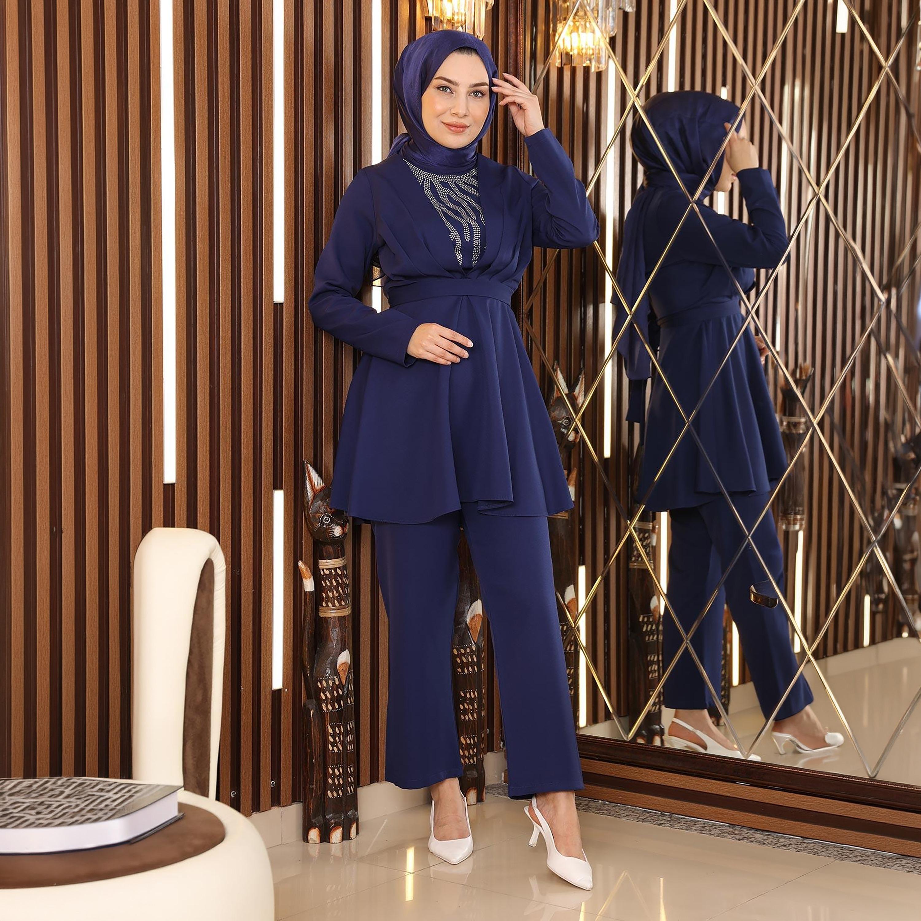 Turkish Souq Embellished Crepe Peplum Tunic & Trousers Women's Set-women-clothing-coordsets-image-1