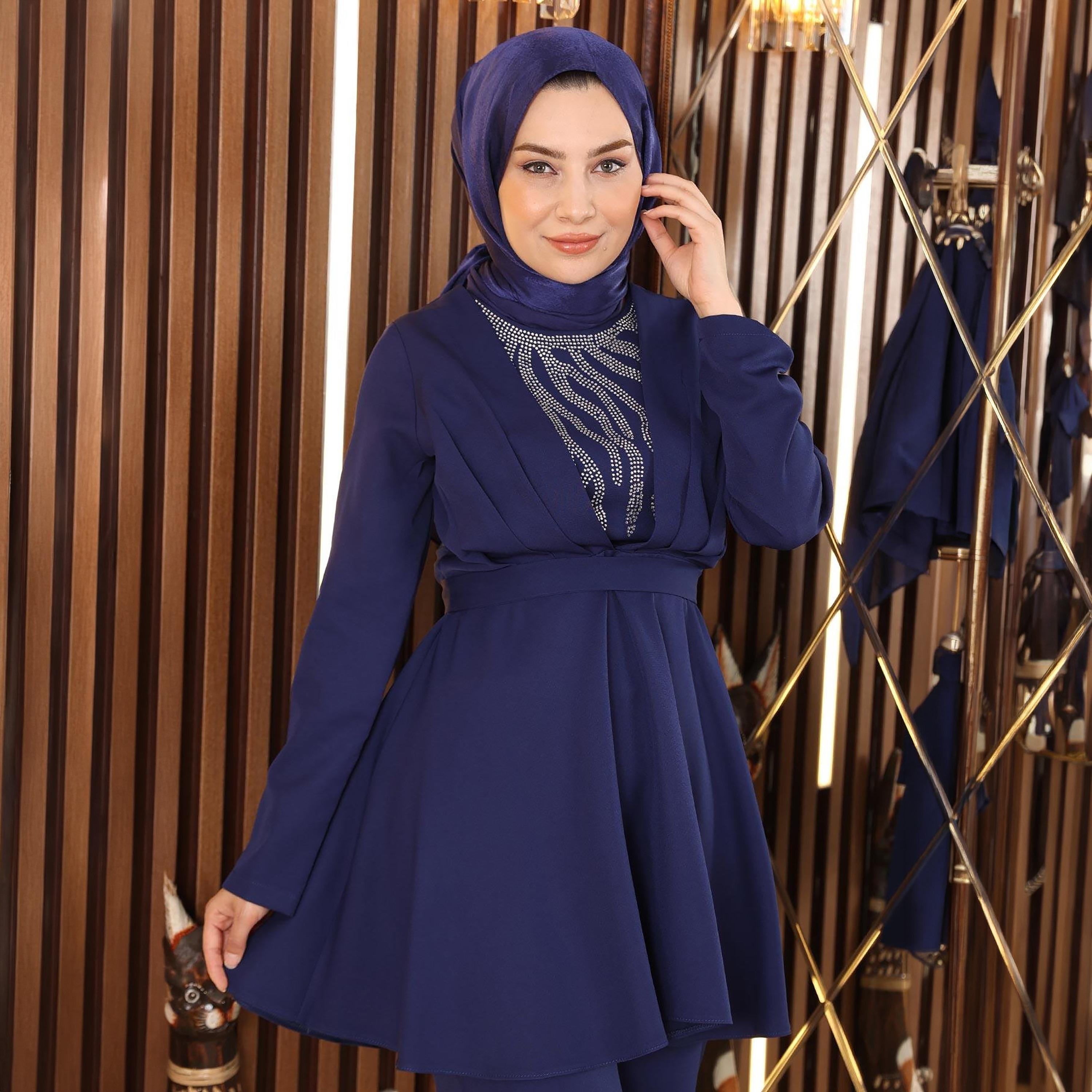 Turkish Souq Embellished Crepe Peplum Tunic & Trousers Women's Set-women-clothing-coordsets-image-4