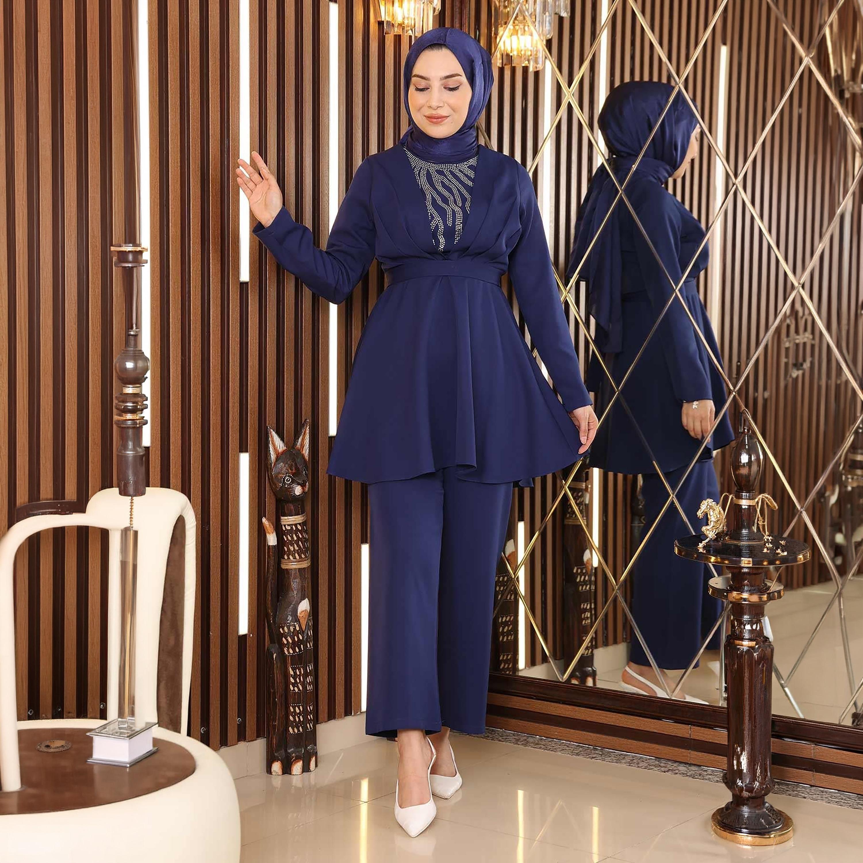Turkish Souq Embellished Crepe Peplum Tunic & Trousers Women's Set-women-clothing-coordsets-image-5