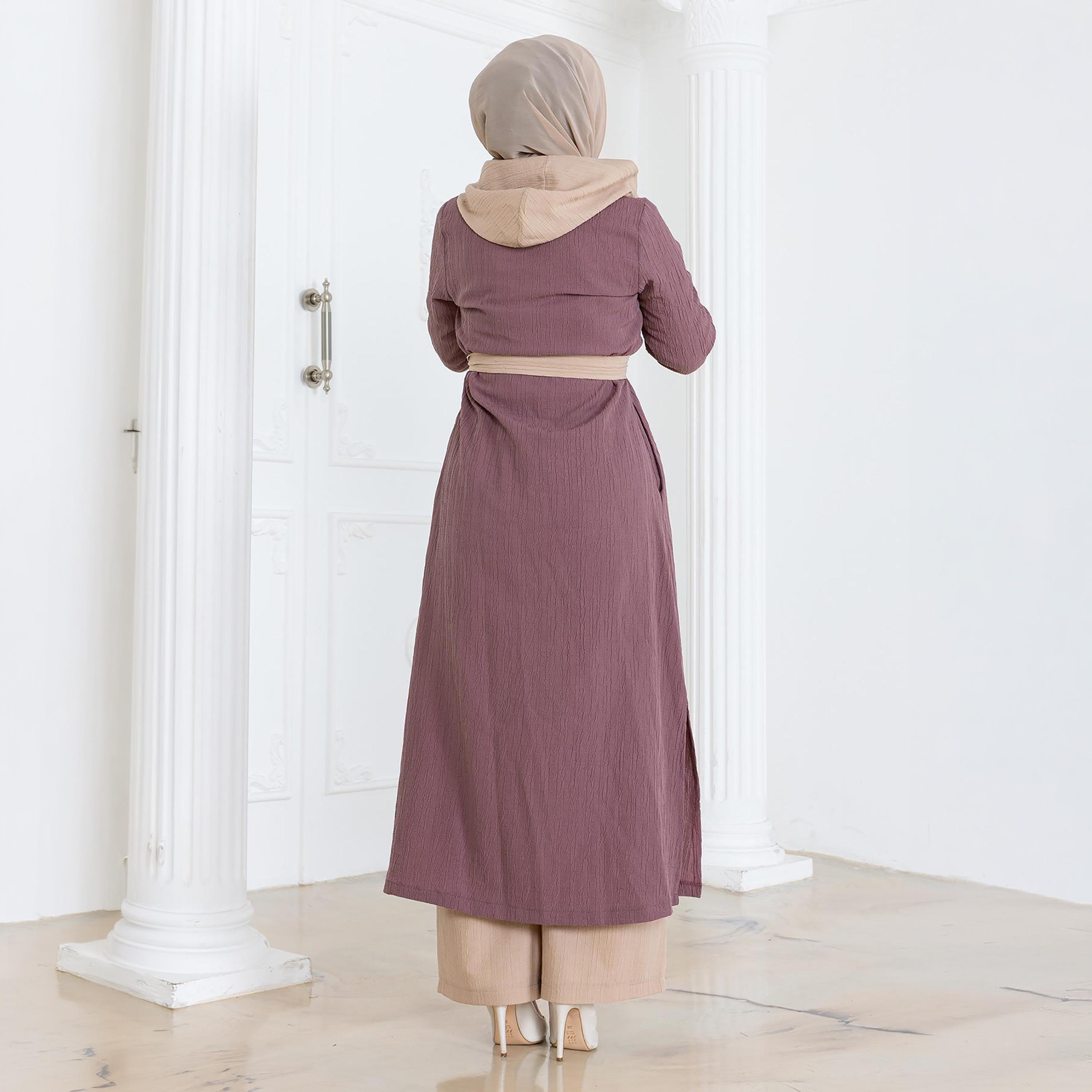 طقم نسائي من تونيك طويل وبنطلون مجعد باللون الوردي من توركيش سوق-women-clothing-coordsets-image-3