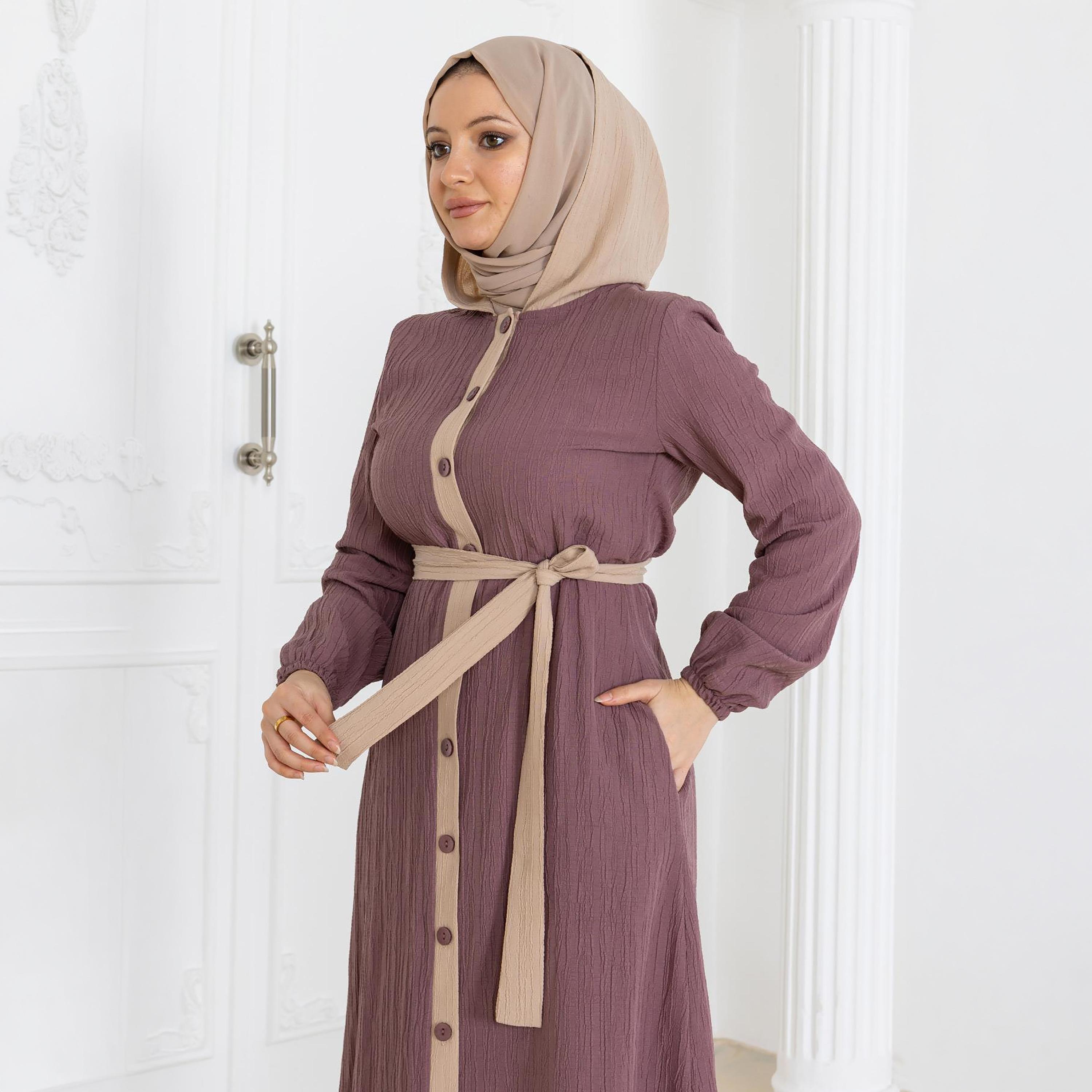 طقم نسائي من تونيك طويل وبنطلون مجعد باللون الوردي من توركيش سوق-women-clothing-coordsets-image-4
