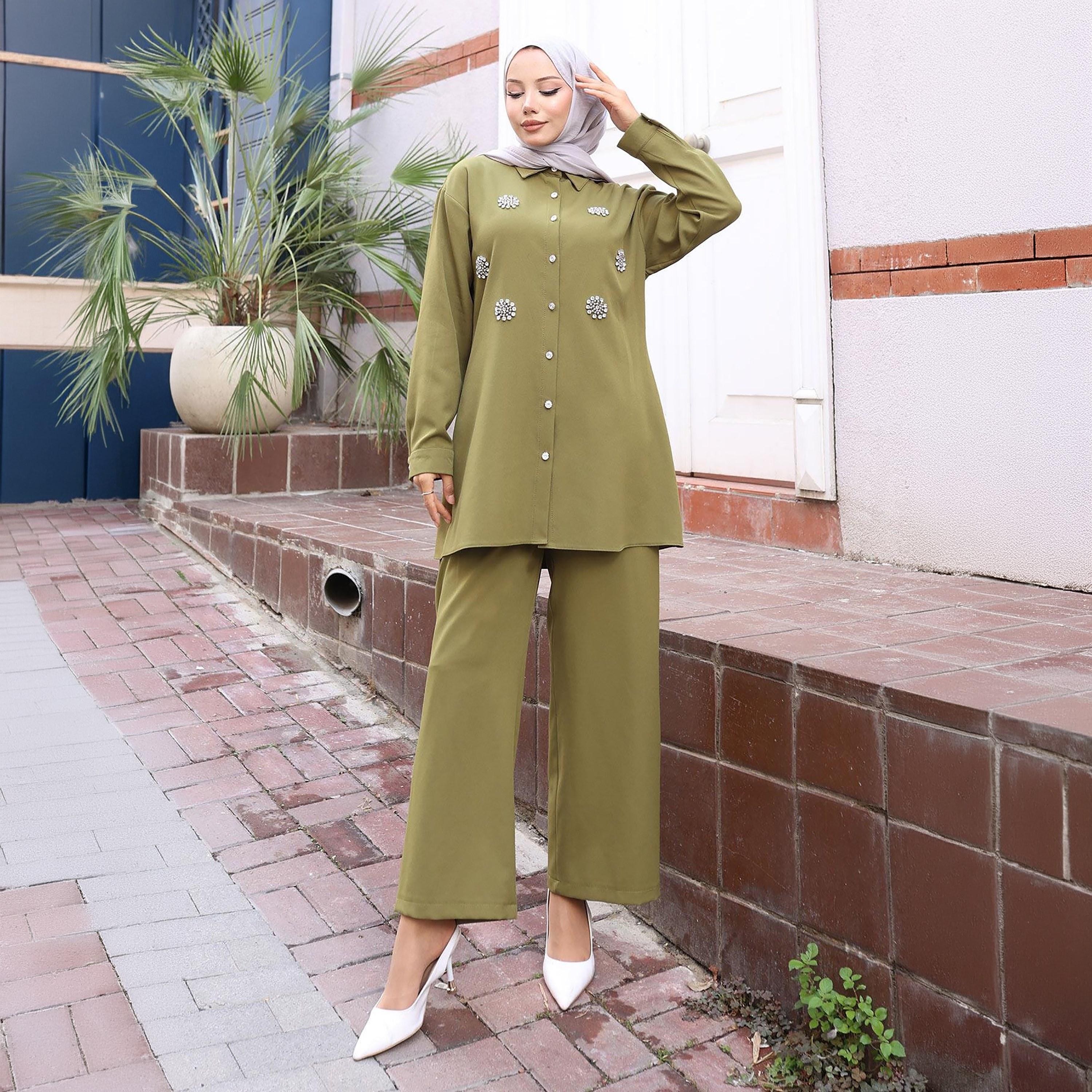 Turkish Souq Rhinestone Detailed Crepe Tunic & Trousers Women's Set-women-clothing-coordsets-image-2