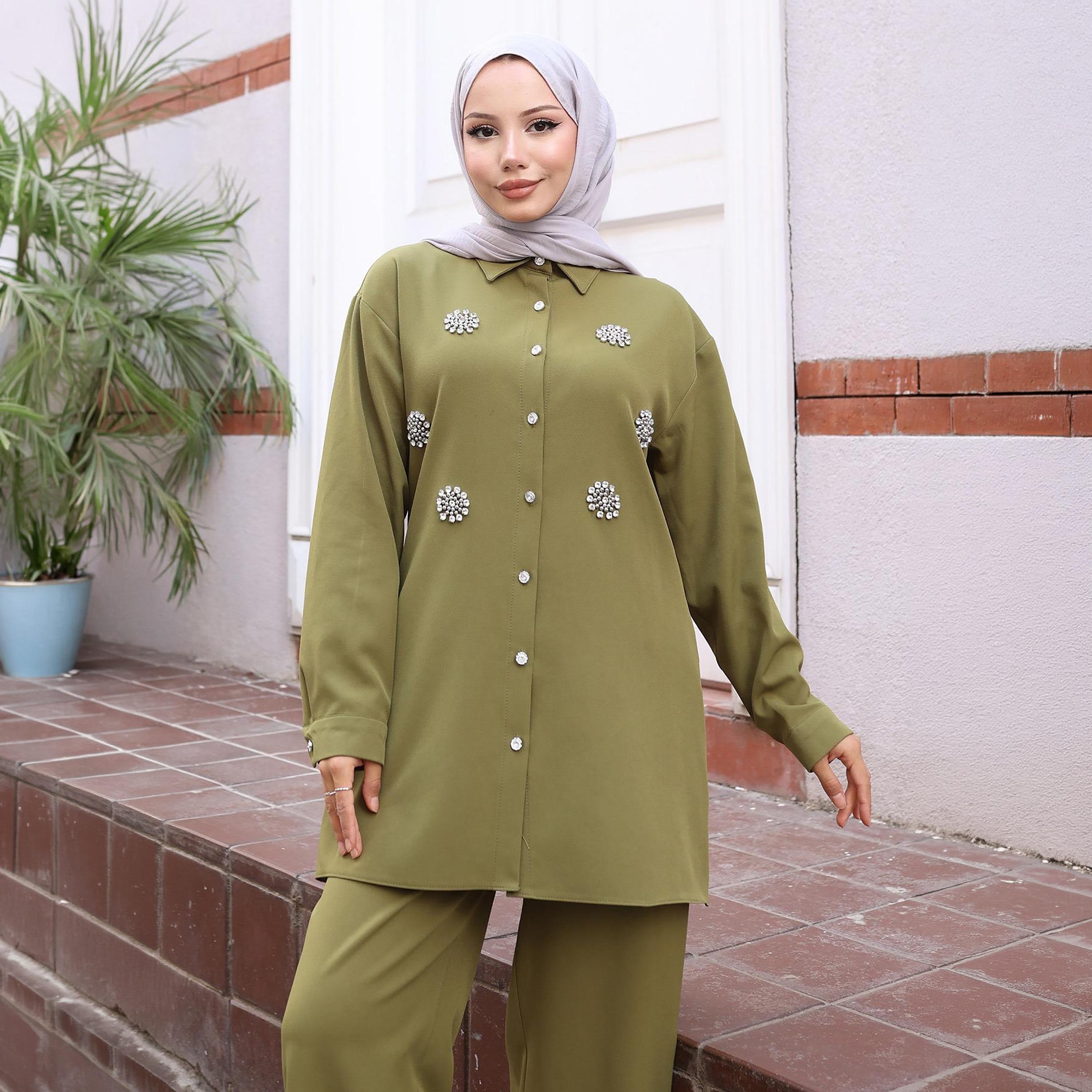 Turkish Souq Rhinestone Detailed Crepe Tunic & Trousers Women's Set-women-clothing-coordsets-image-4