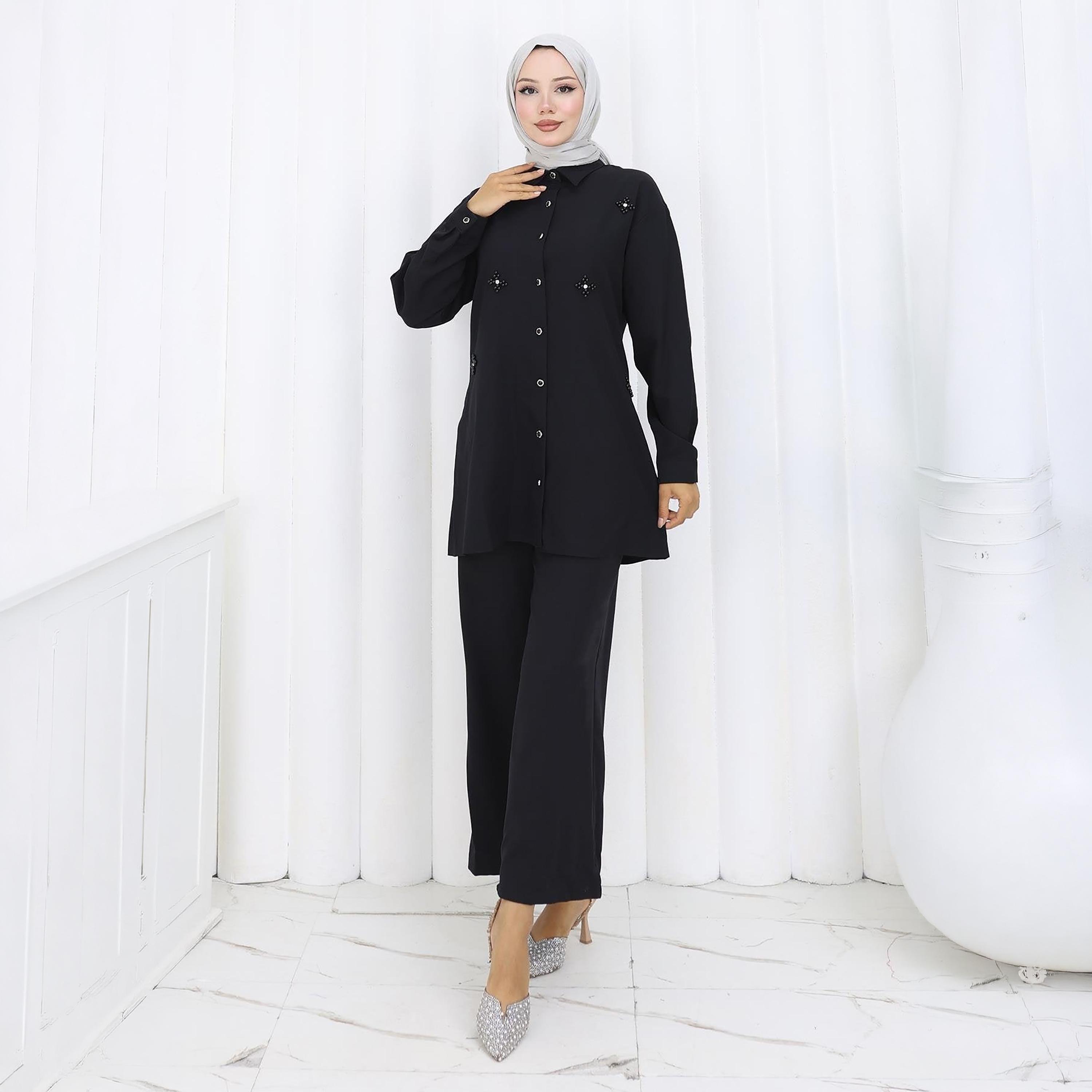 Turkish Souq Embellished Crepe Tunic & Trousers Women's Set-women-clothing-coordsets-image-1
