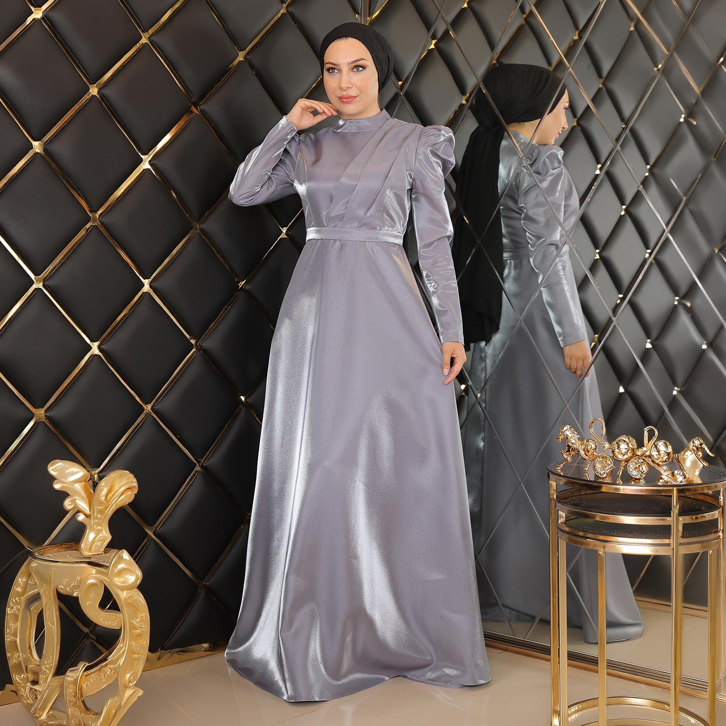 Turkish Souq Evening Women's Maxi Modest Dress in Crepe Satin-women-clothing-dresses-image-1