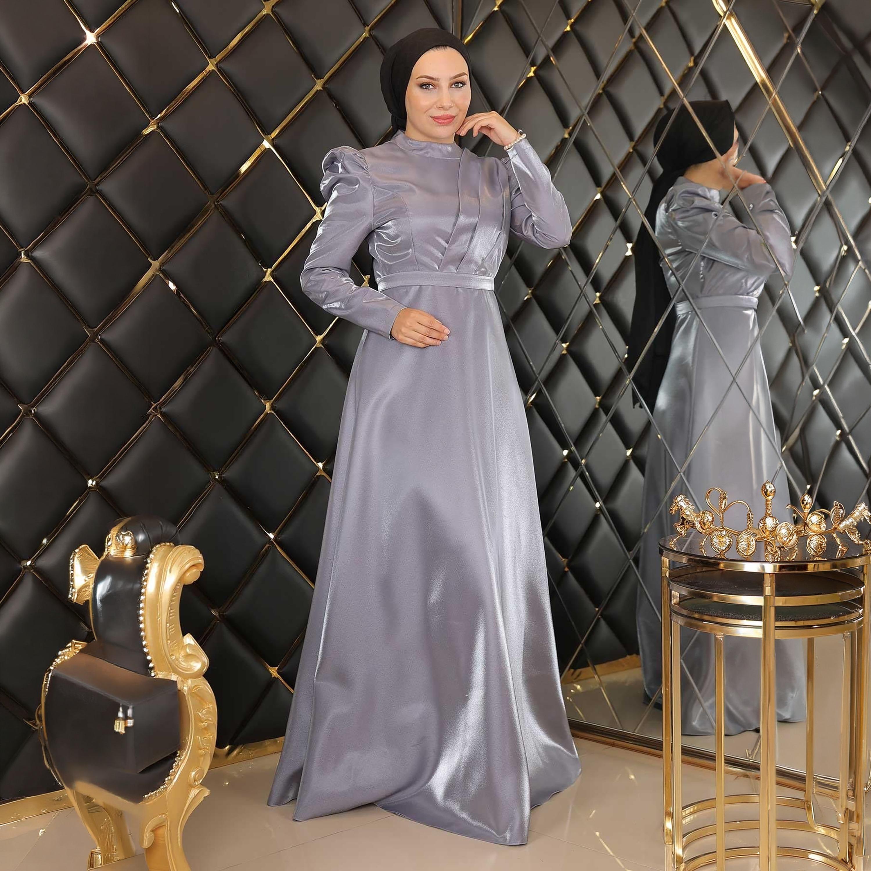 Turkish Souq Evening Women's Maxi Modest Dress in Crepe Satin-women-clothing-dresses-image-5