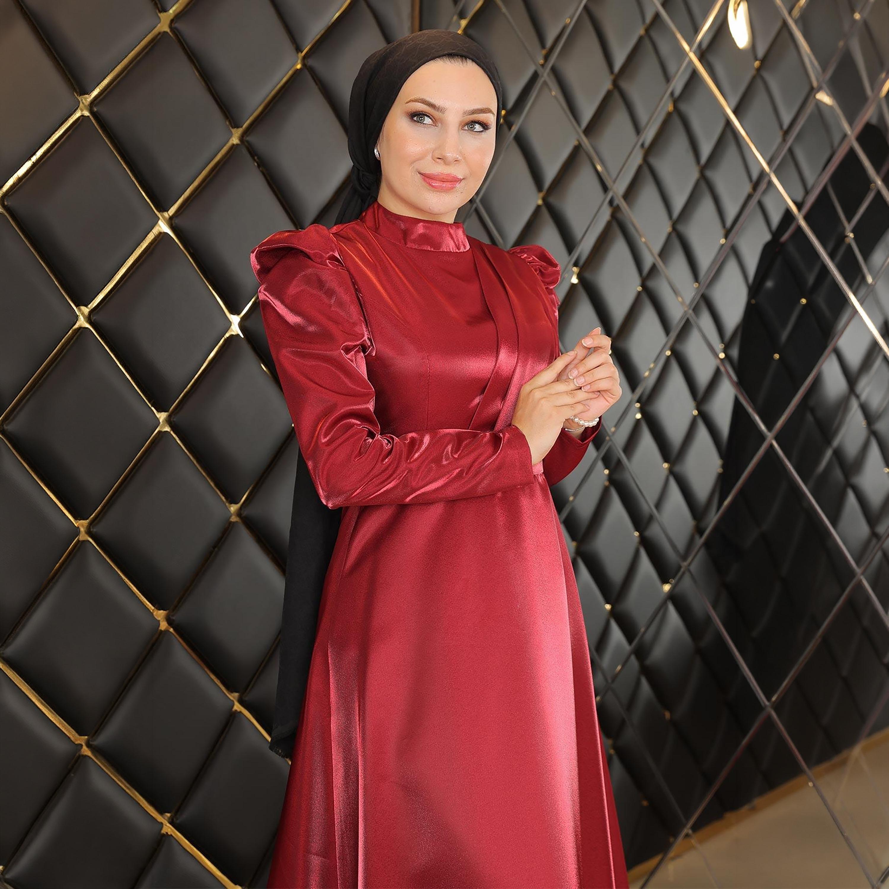 Turkish Souq Evening Women's Maxi Modest Dress in Crepe Satin-women-clothing-dresses-image-2