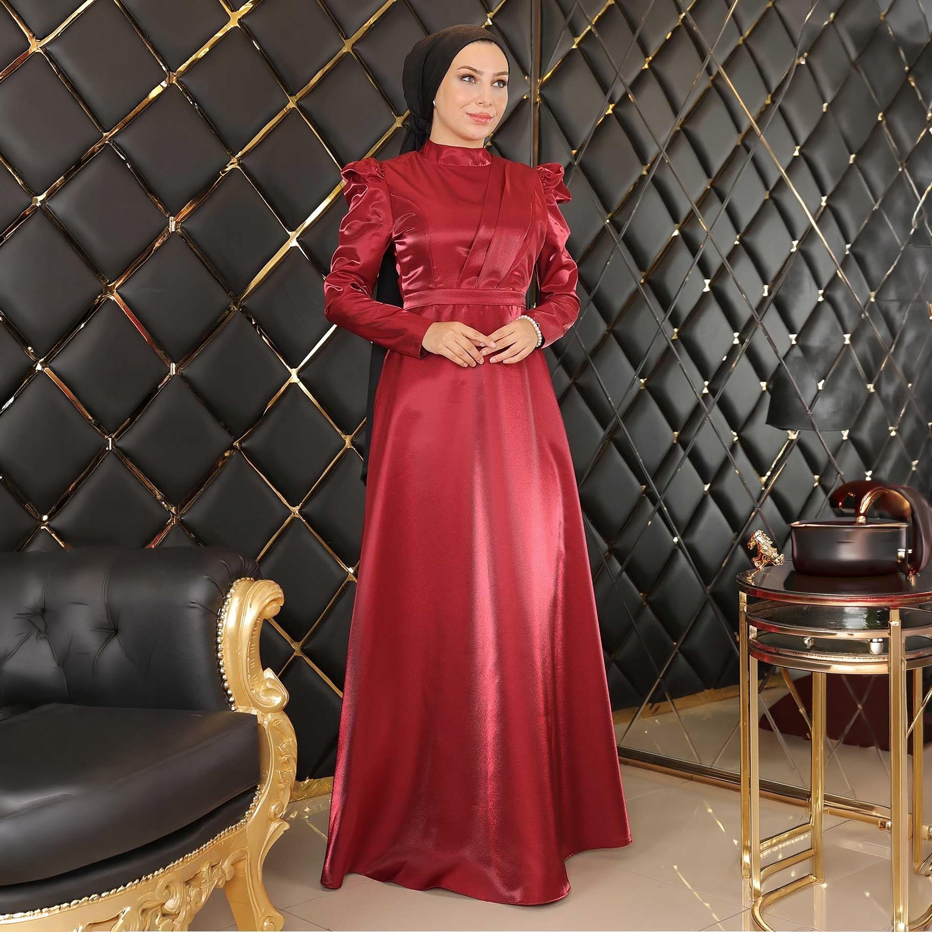 Turkish Souq Evening Women's Maxi Modest Dress in Crepe Satin-women-clothing-dresses-image-4