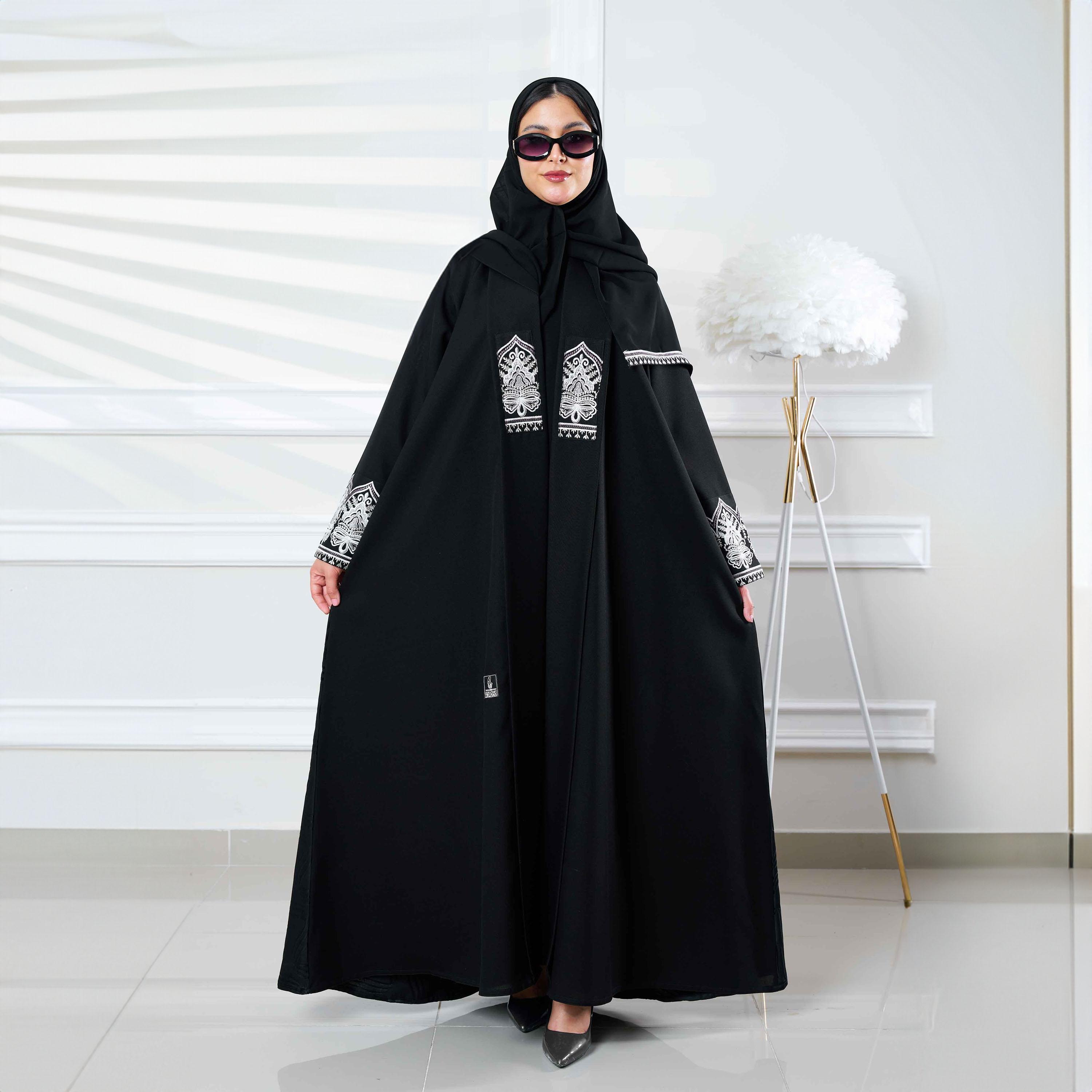 Zahiyh Black Embroidered Formal Abaya with Tarha-women-arabicclothing-abayas-image-1