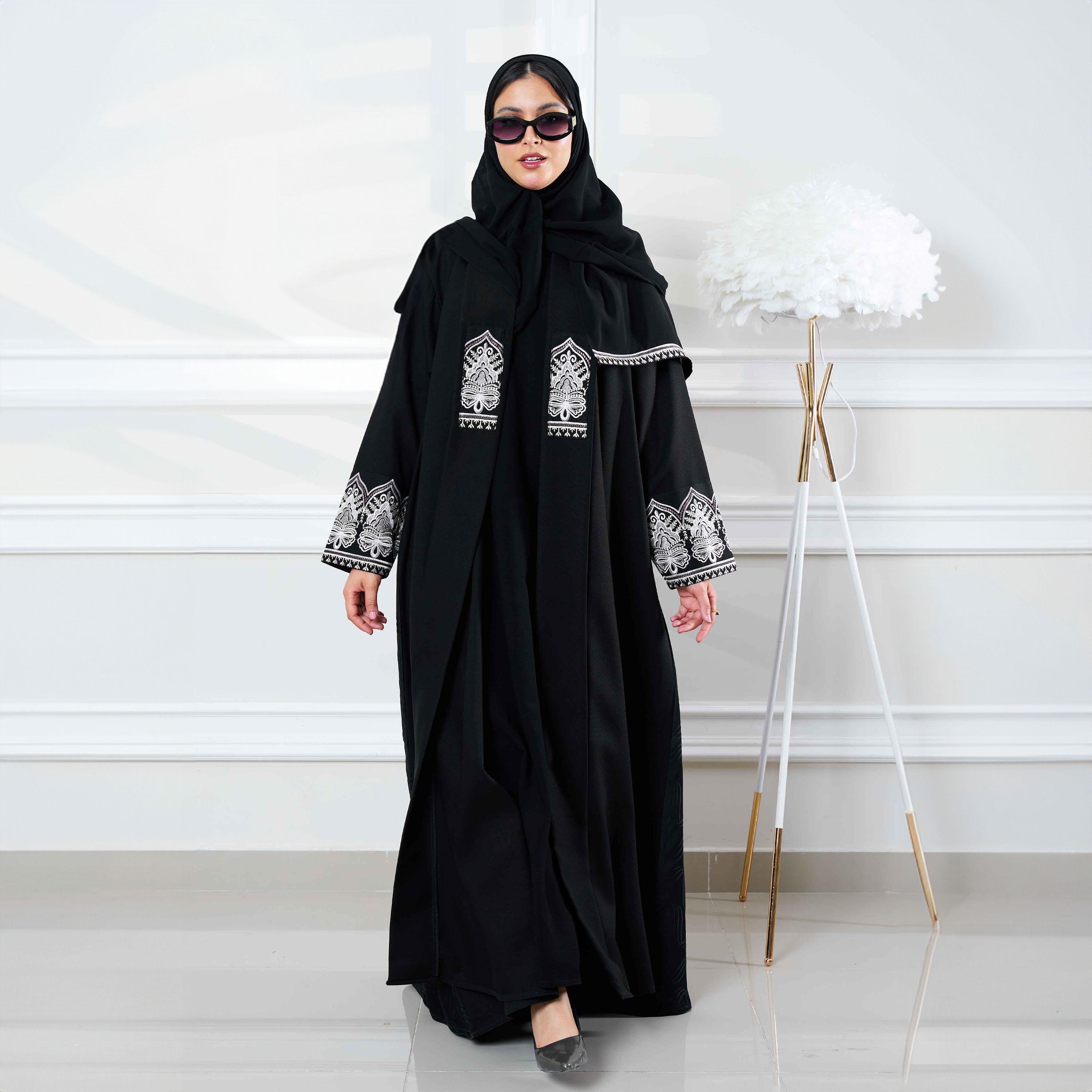 Zahiyh Black Embroidered Formal Abaya with Tarha-women-arabicclothing-abayas-image-3