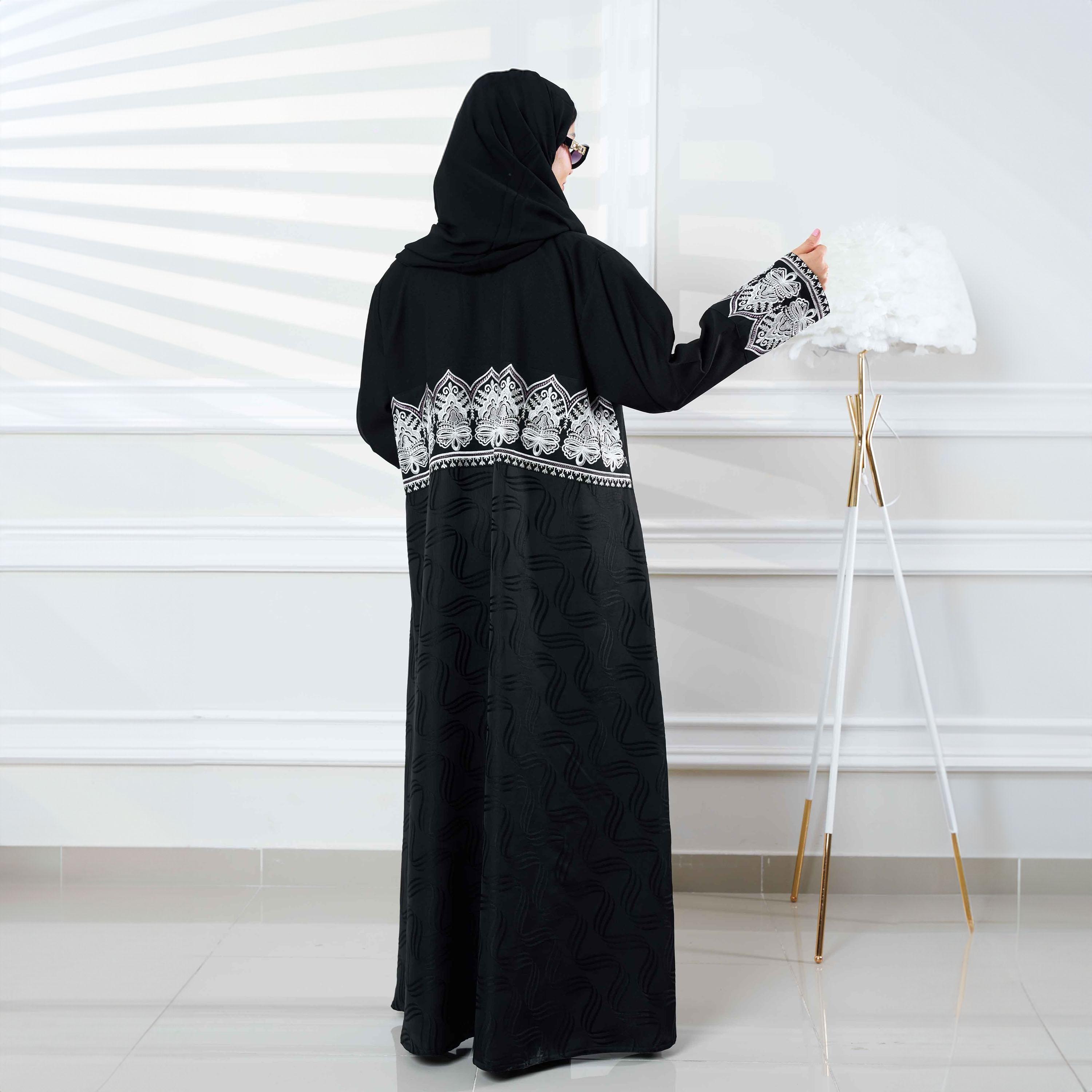 Zahiyh Black Embroidered Formal Abaya with Tarha-women-arabicclothing-abayas-image-4