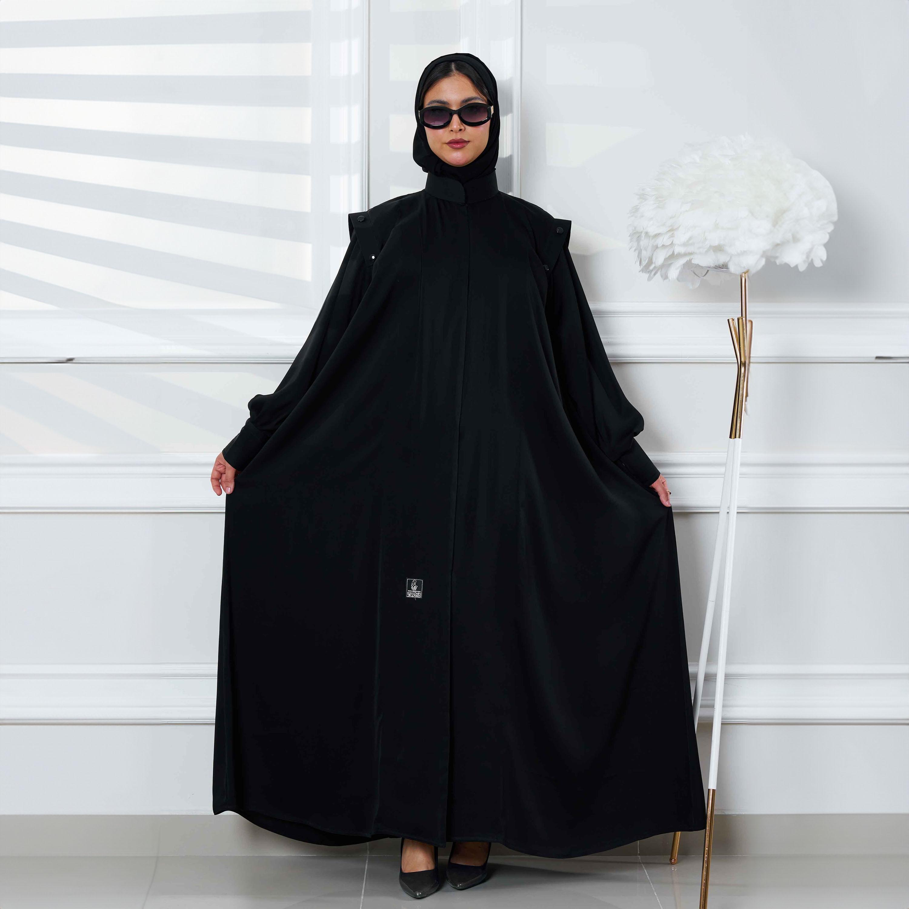 Zahiyh Black Bishop Sleeves Formal Abaya with Tarha-women-arabicclothing-abayas-image-1