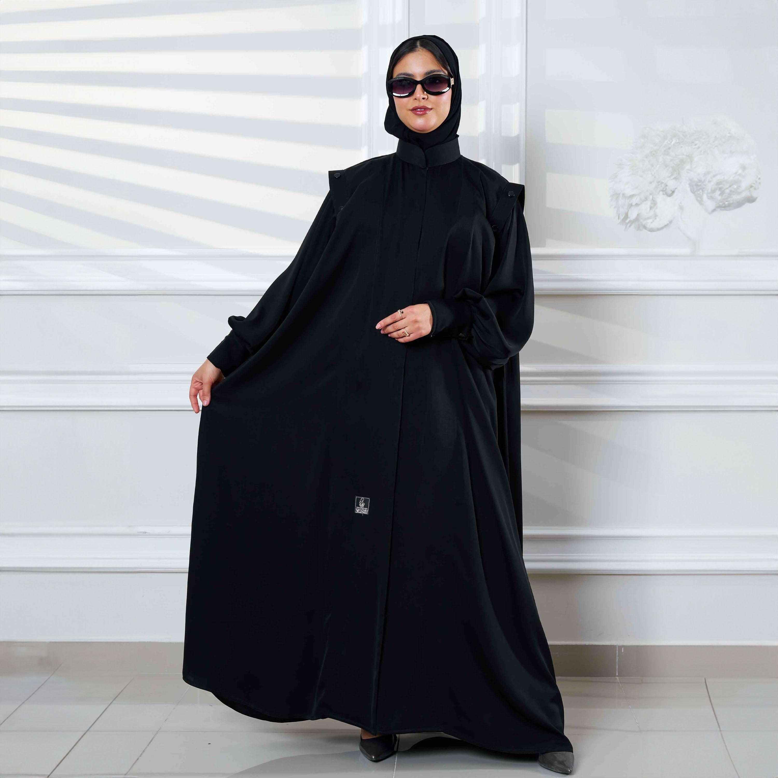 Zahiyh Black Bishop Sleeves Formal Abaya with Tarha-women-arabicclothing-abayas-image-2