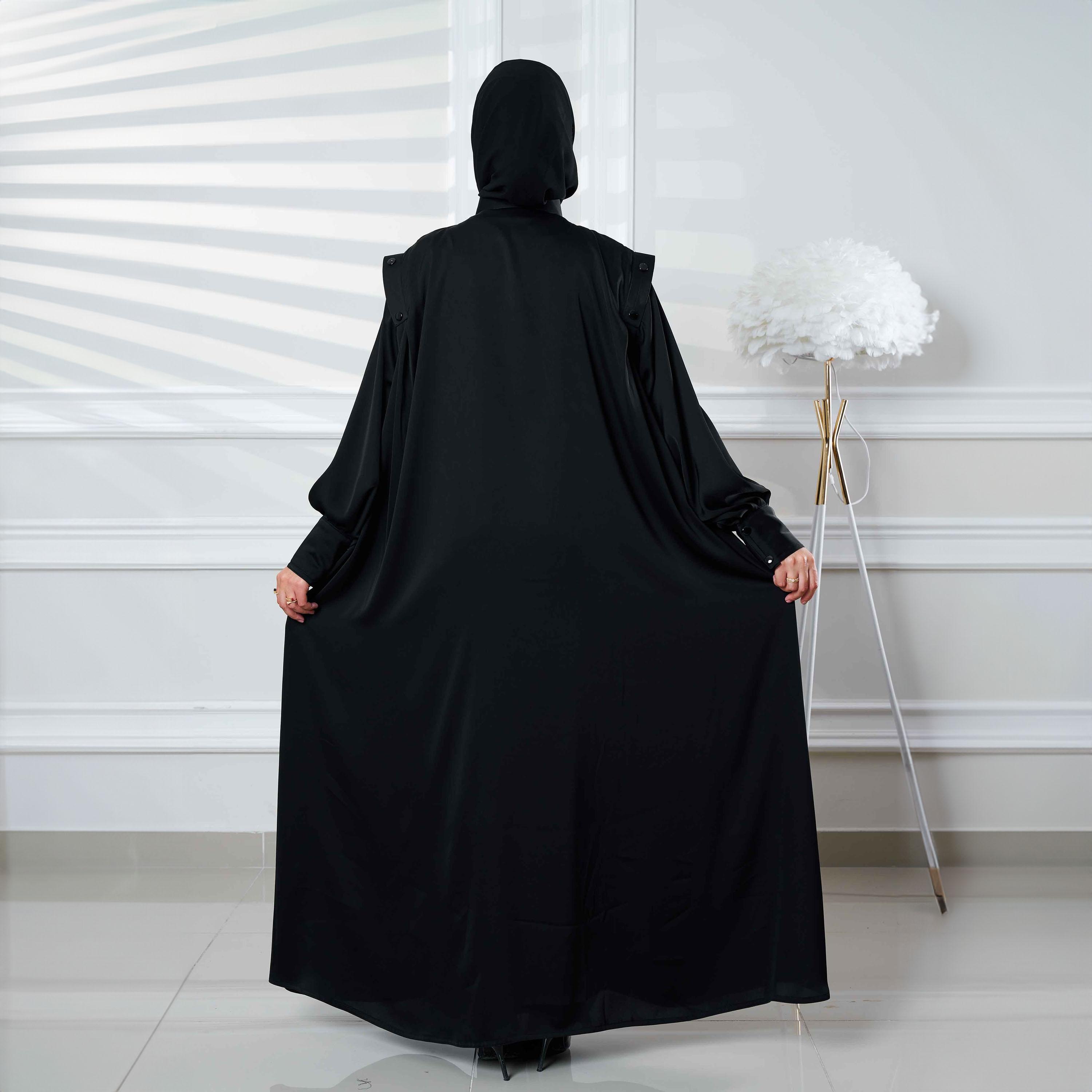 Zahiyh Black Bishop Sleeves Formal Abaya with Tarha-women-arabicclothing-abayas-image-4