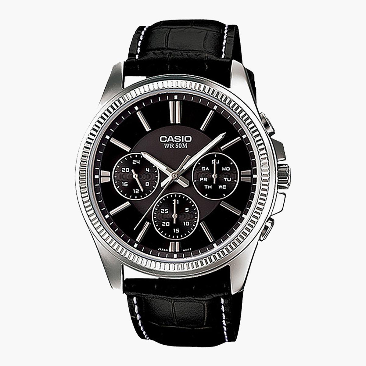Casio Men Black Chronograph Leather Strap Watch - MTP-1375L-1AVDF-men-watchesandjewellery-watches-image-1