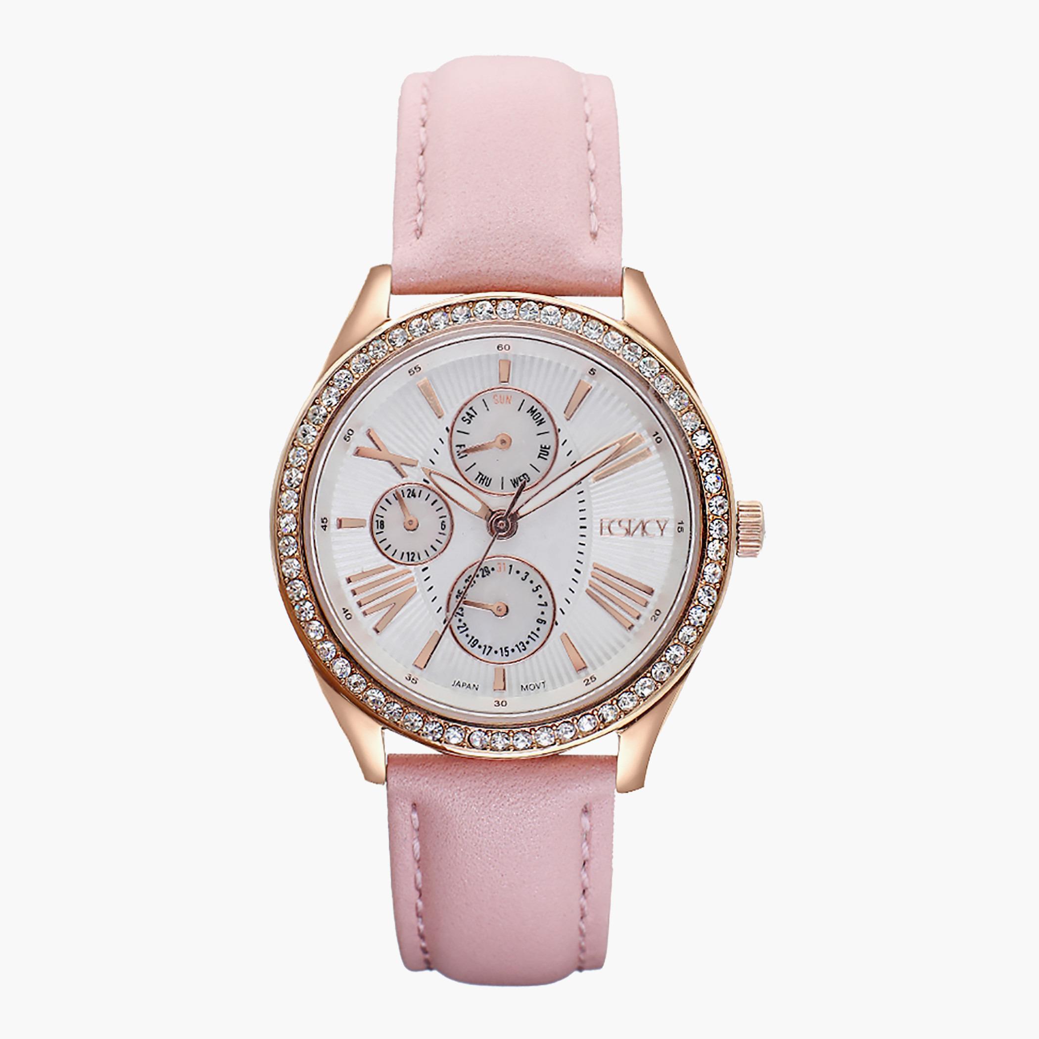 E9621-RLPW- راقب حزام جلد تناظرية لون القرنفل للنساء اكستازي-women-watchesandjewellery-watches-image-1