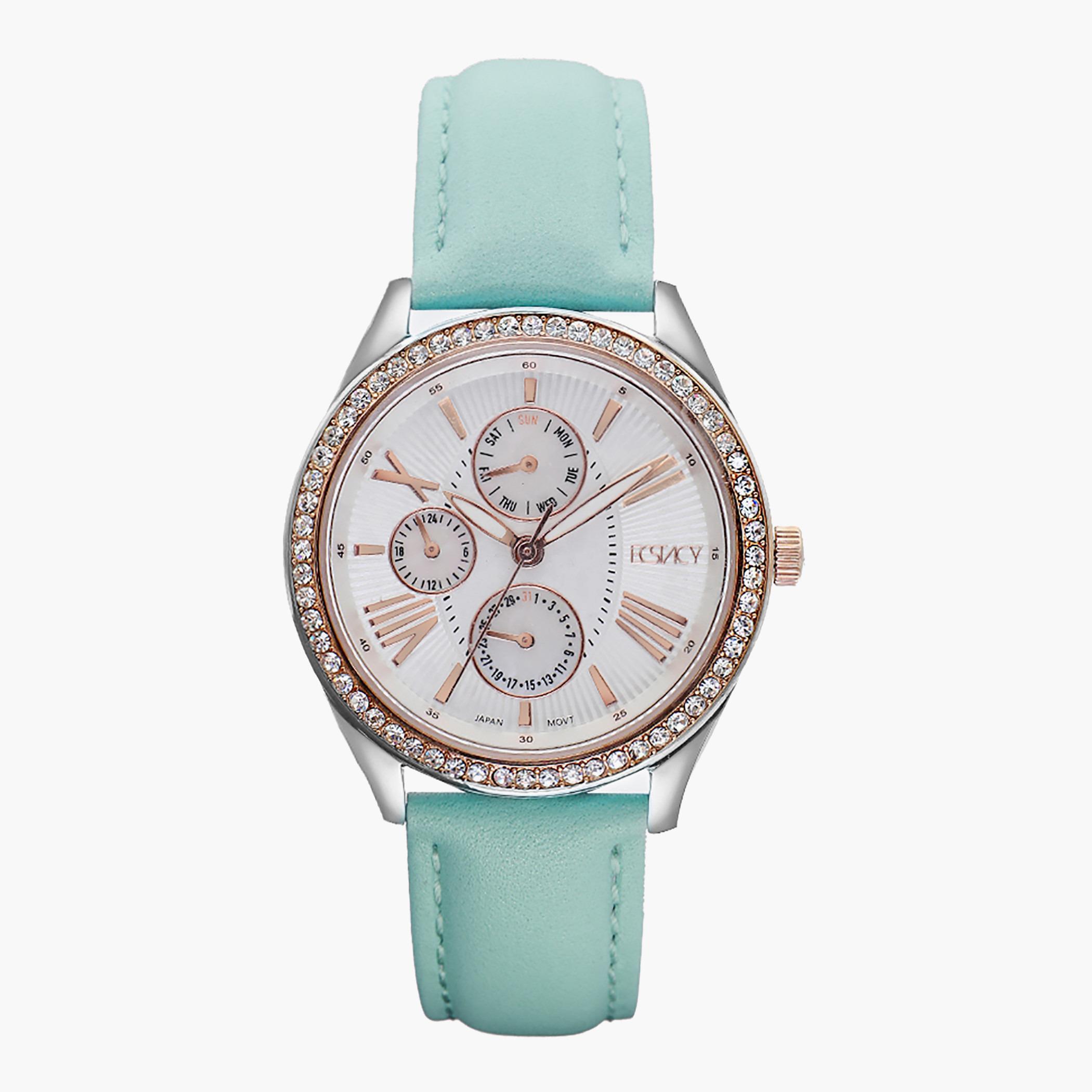 E9621-SLLW- راقب حزام جلد تناظرية أخضر للنساء اكستازي-women-watchesandjewellery-watches-image-1