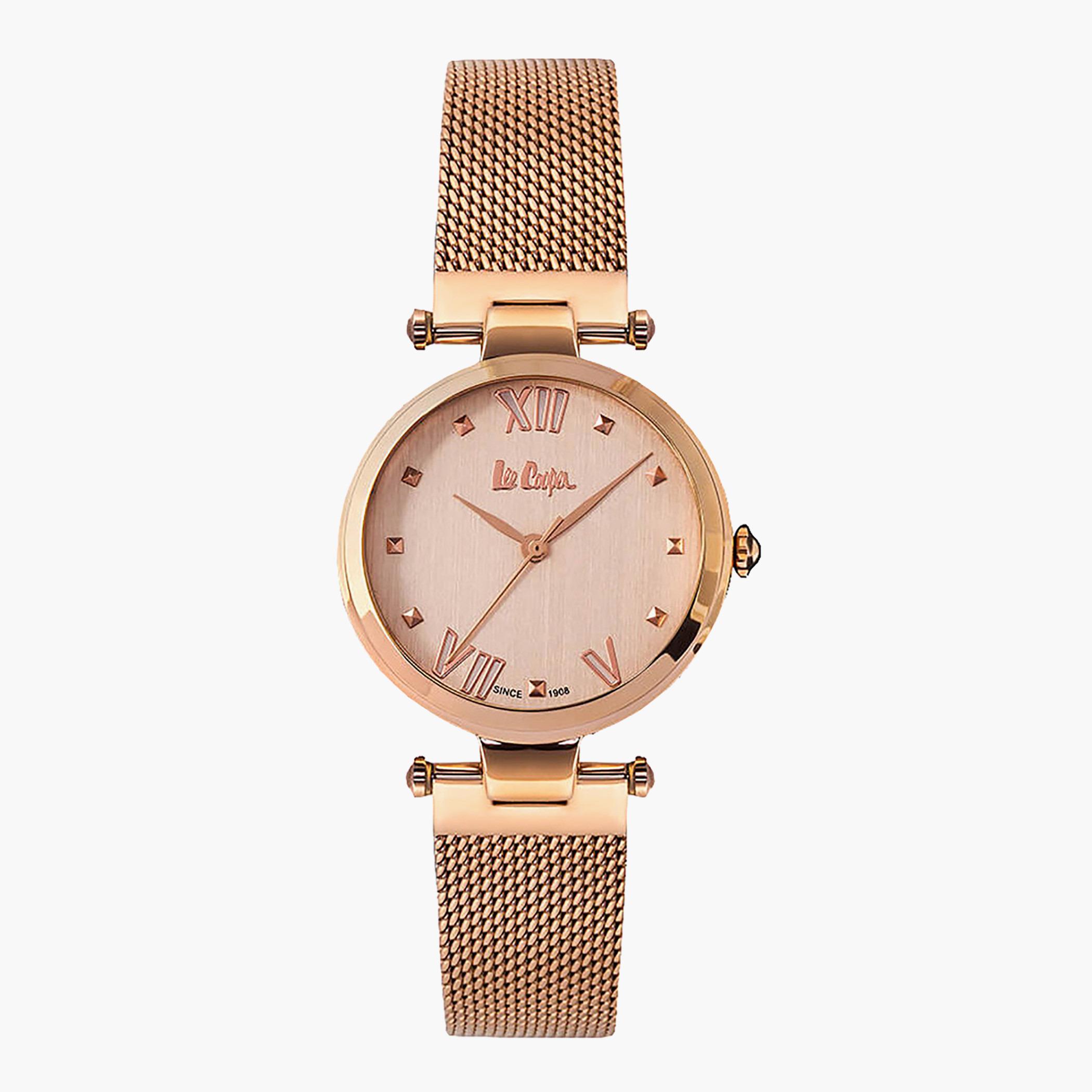 ساعة يد تناظريّة ذهبيّة ورديّة للنساء من لي كوبر-women-watchesandjewellery-watches-image-1