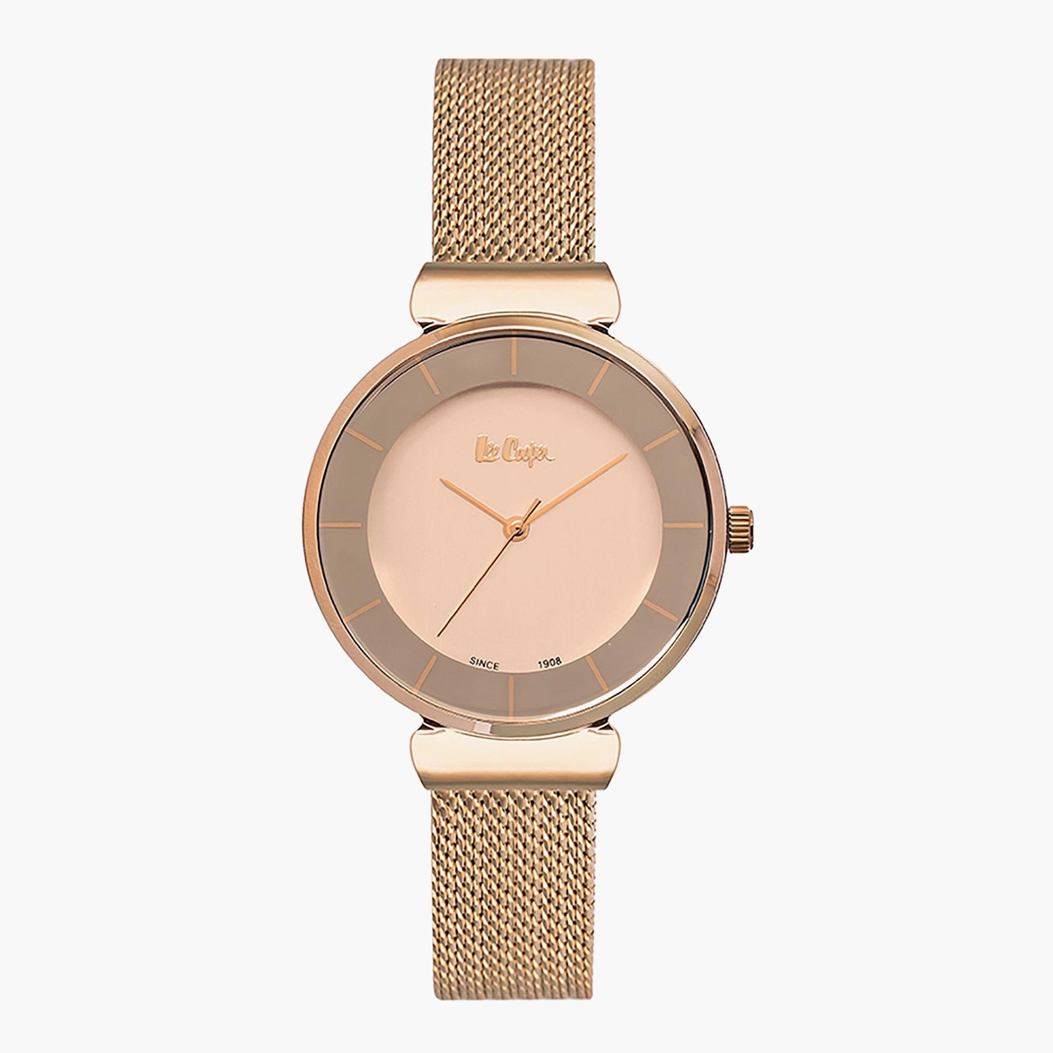 ساعة يد تناظريّة ذهبيّة ورديّة للنساء من لي كوبر-women-watchesandjewellery-watches-image-1